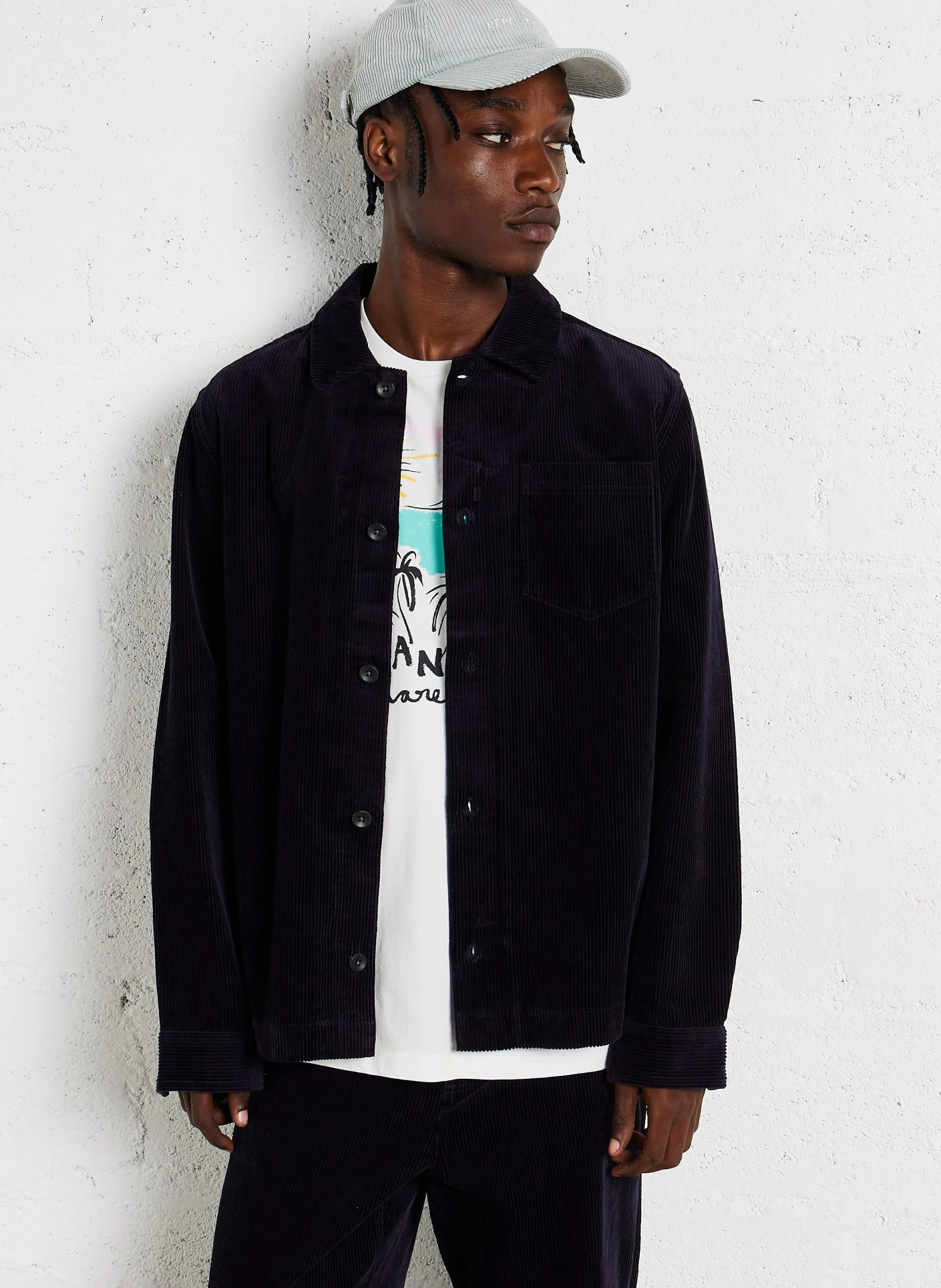 Baumwoll-Hemdjacke mit klassischem Kragen Blau LAYTON