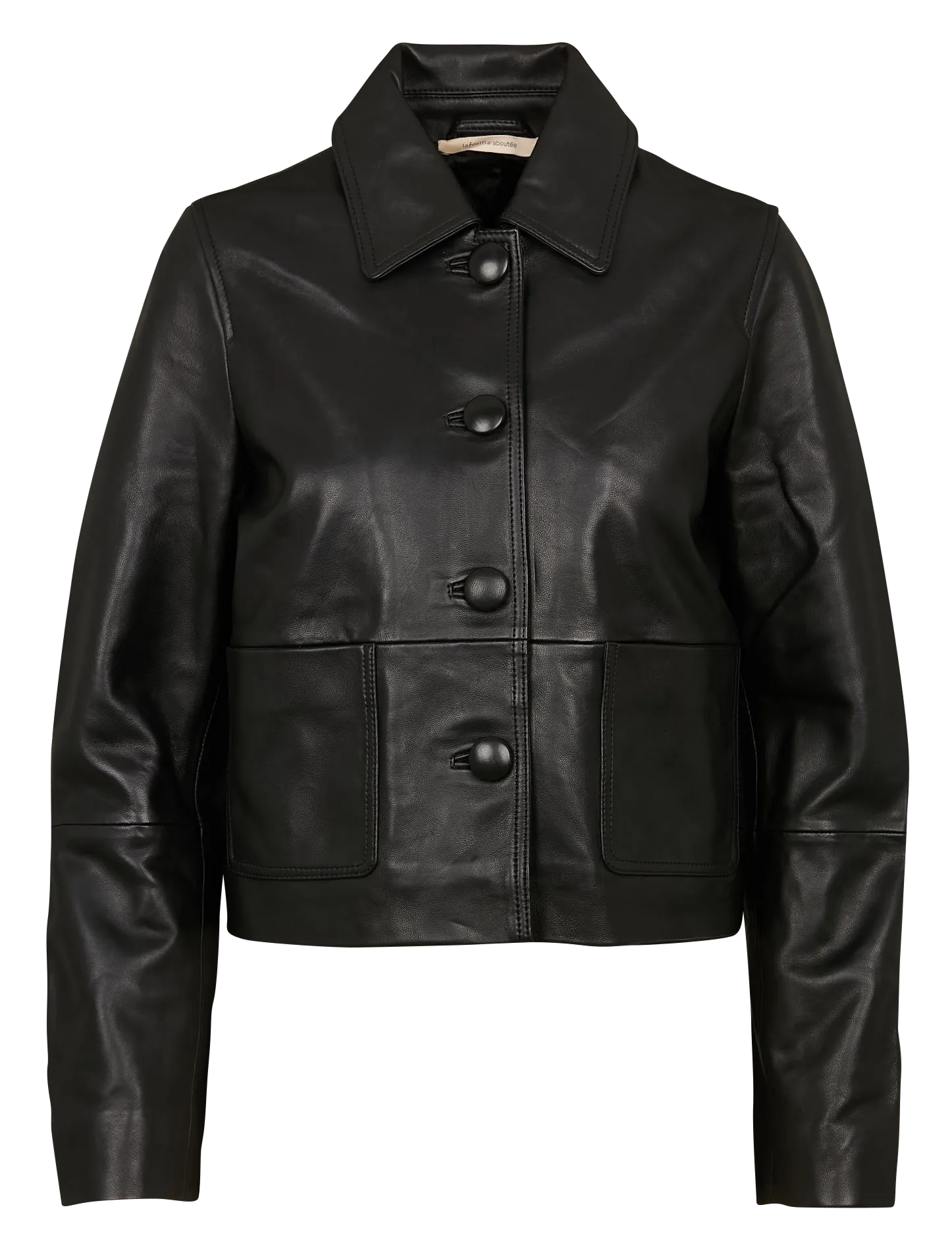 Gerade Lederjacke mit klassischem Kragen Schwarz