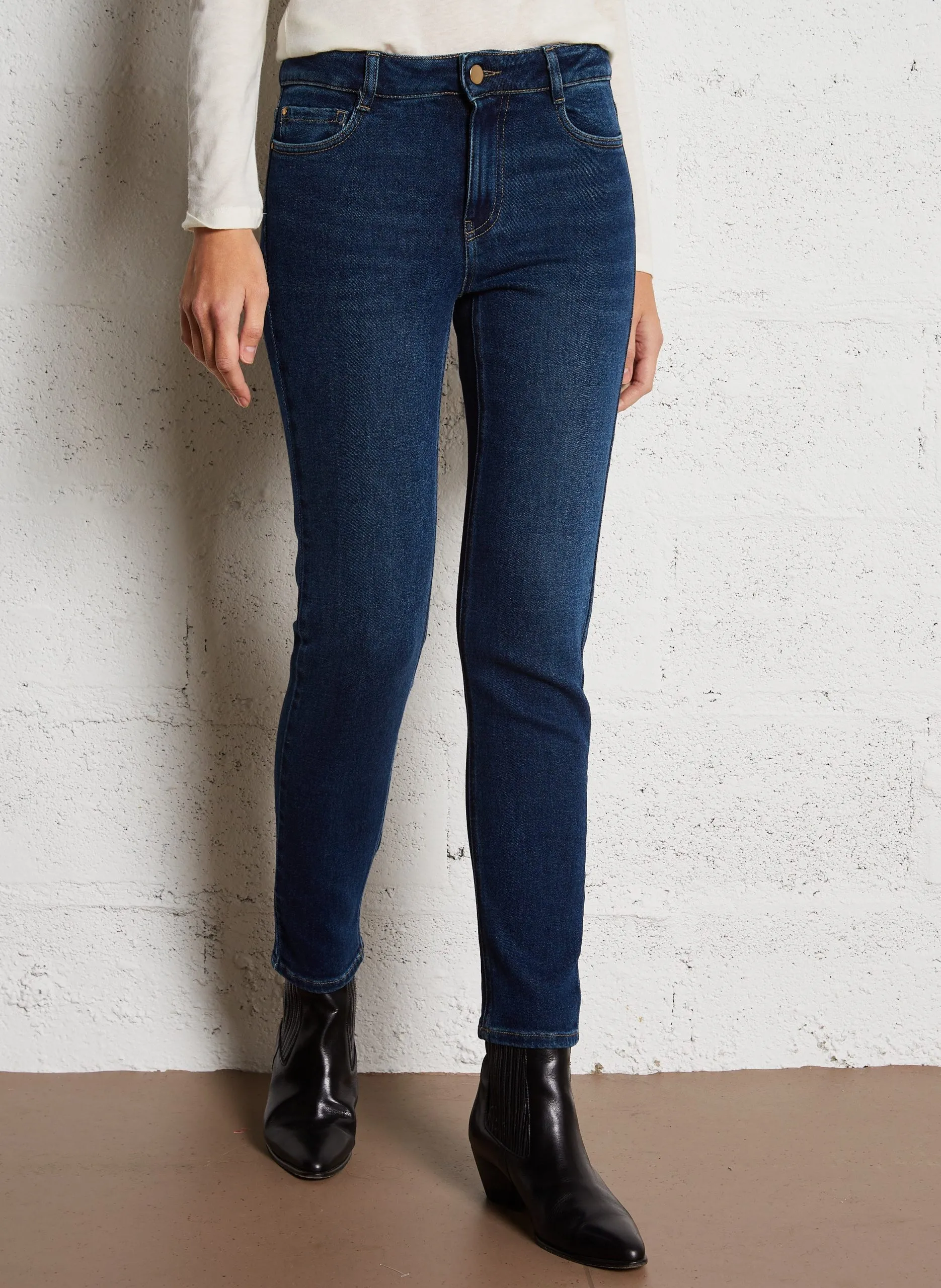 Raw Denim Slimfit-Jeans aus Baumwoll-Mix Blau LOU