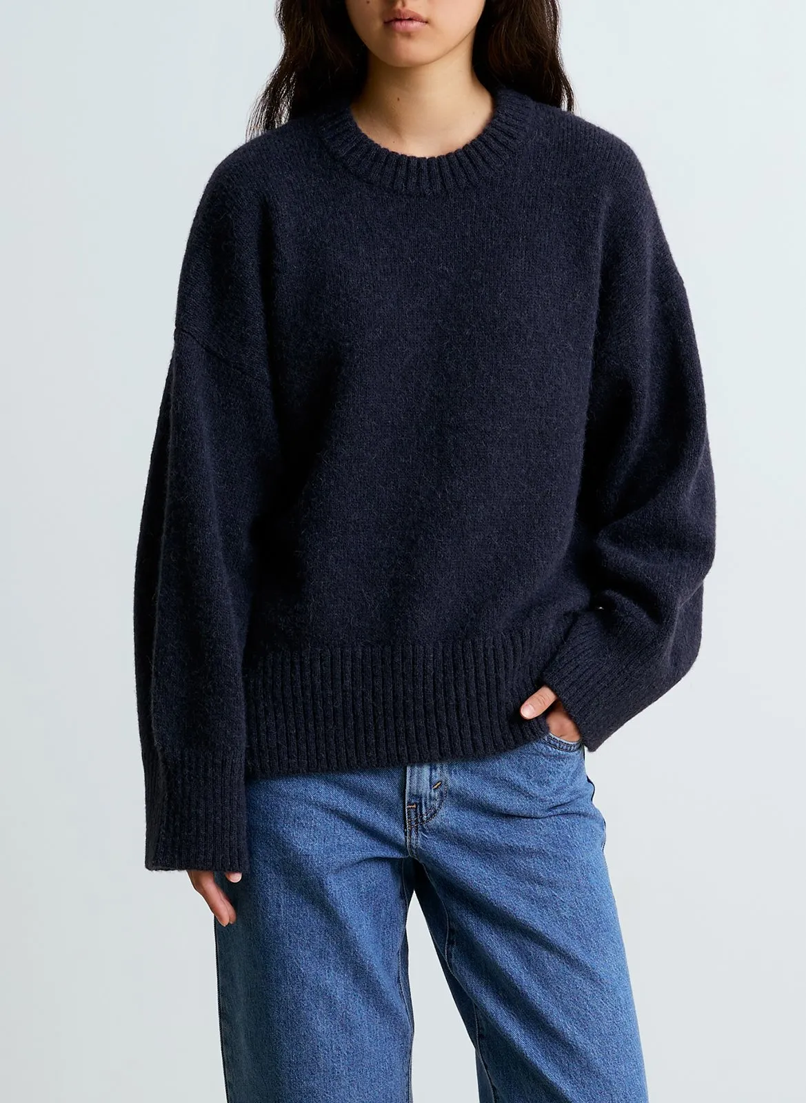 Weiter Rundhalspullover aus Mohair-Mix Blau MARTHA