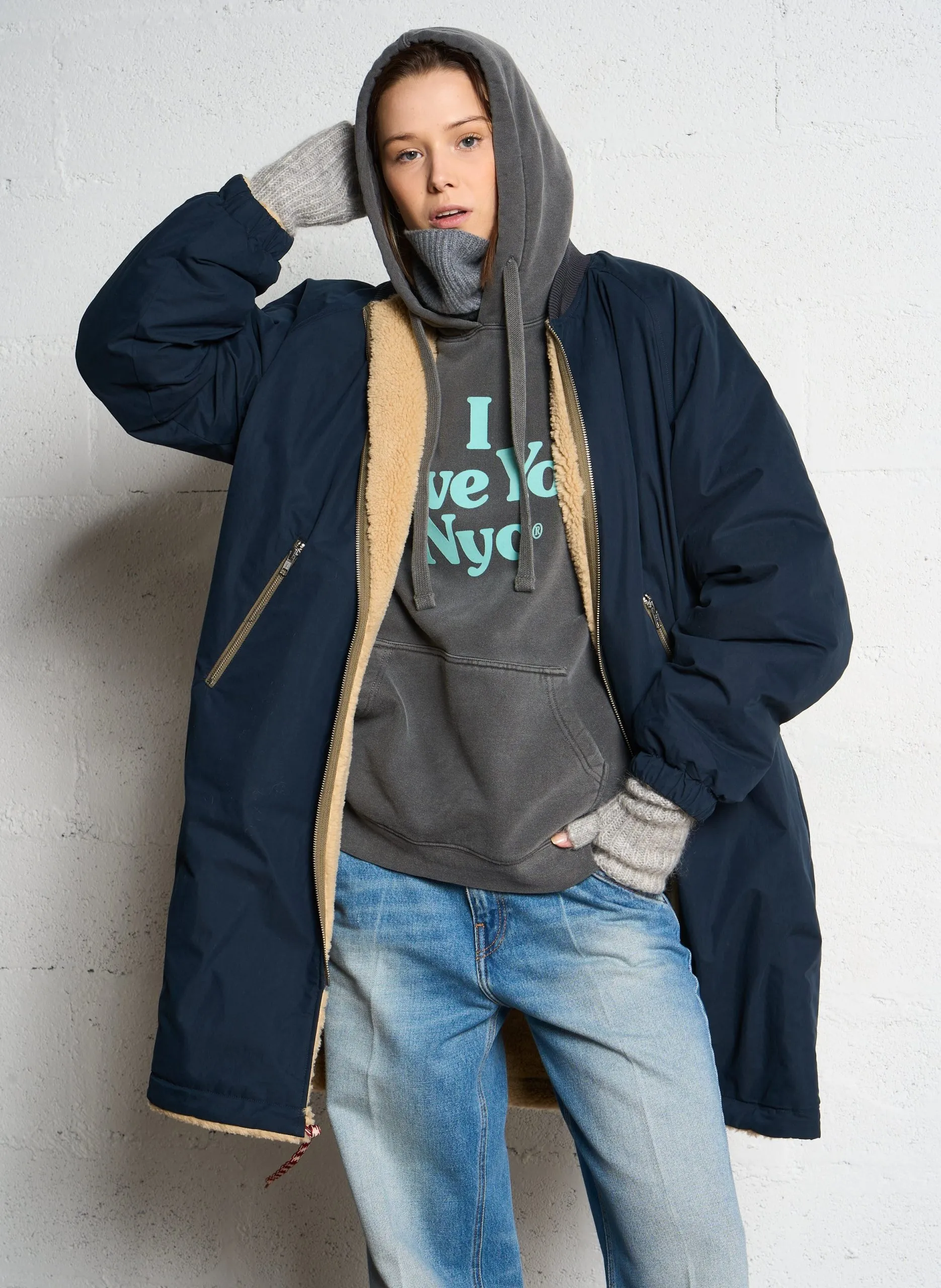 Oversize Wendeparka aus Baumwollmischung Blau HELSE