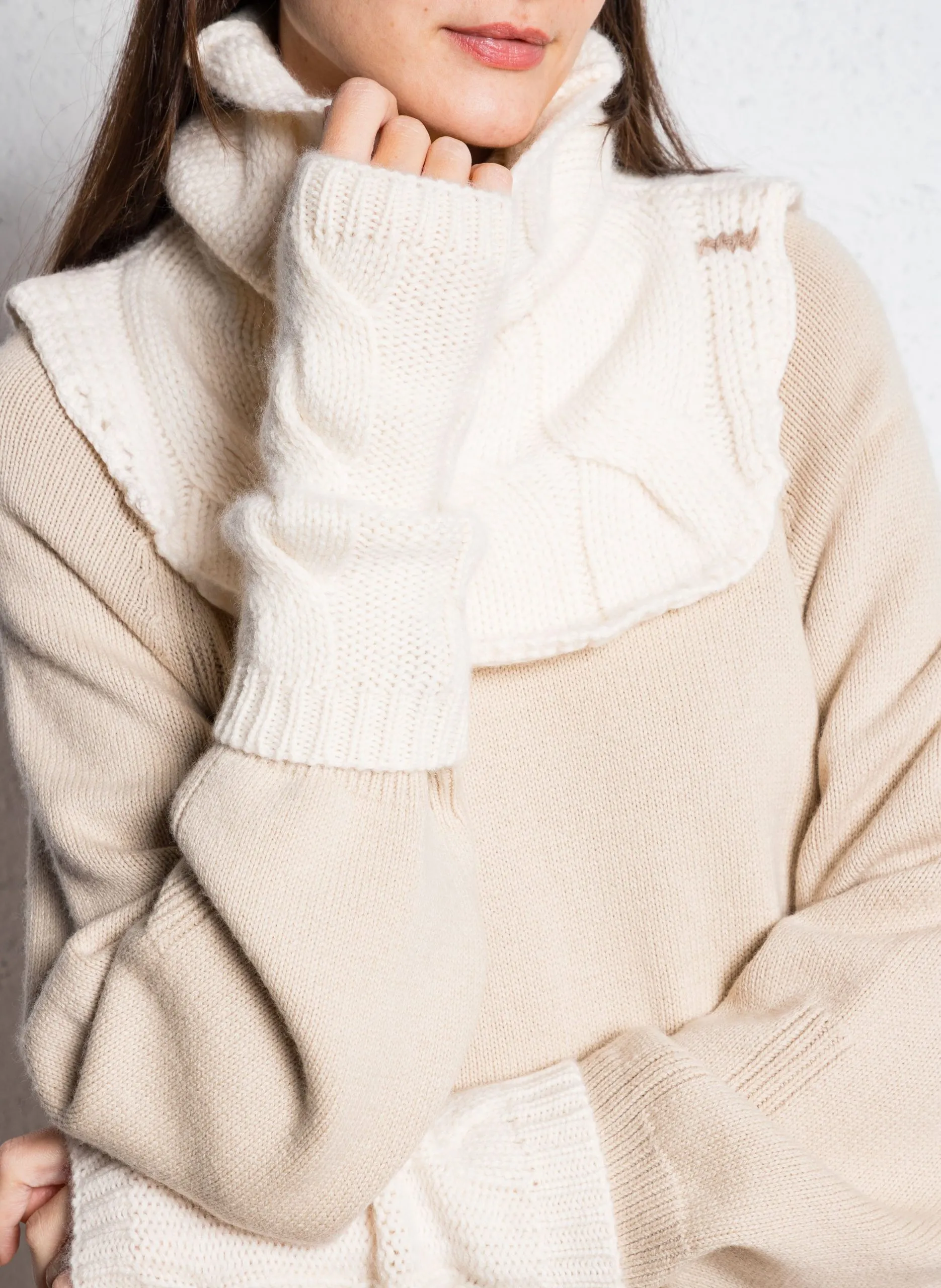 Fingerlose Zopfmuster-Handschuhe aus Kaschmir Weiss