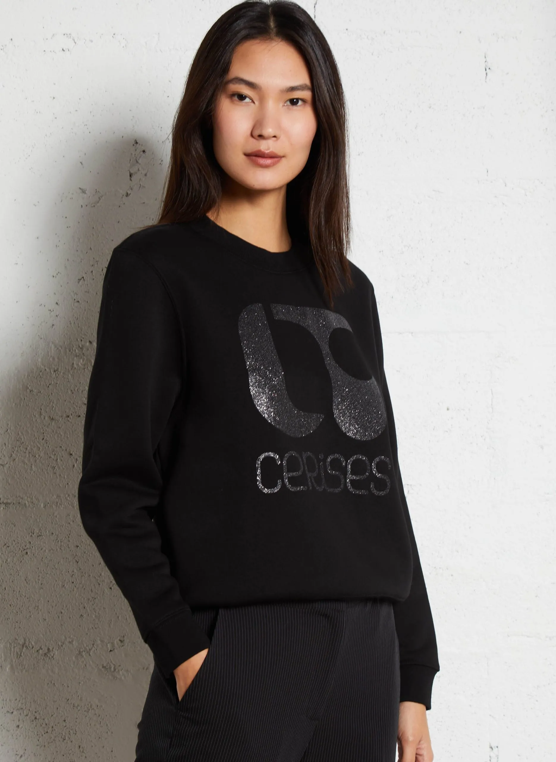 Rundhals-Sweatshirt aus Baumwoll-Mix Schwarz PAOLO