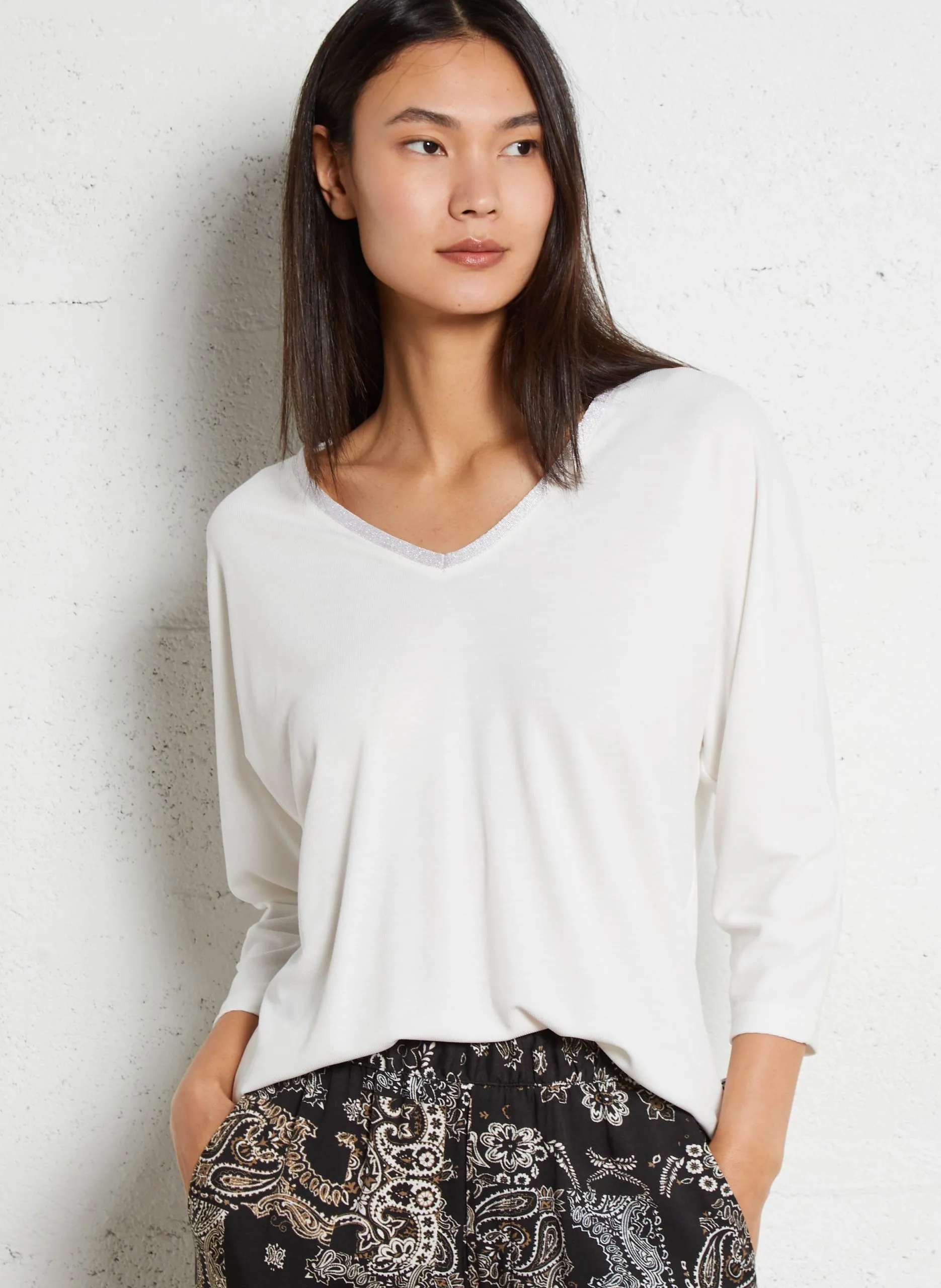 Gerader Top mit 3/4-Ärmeln Weiss CEPADA