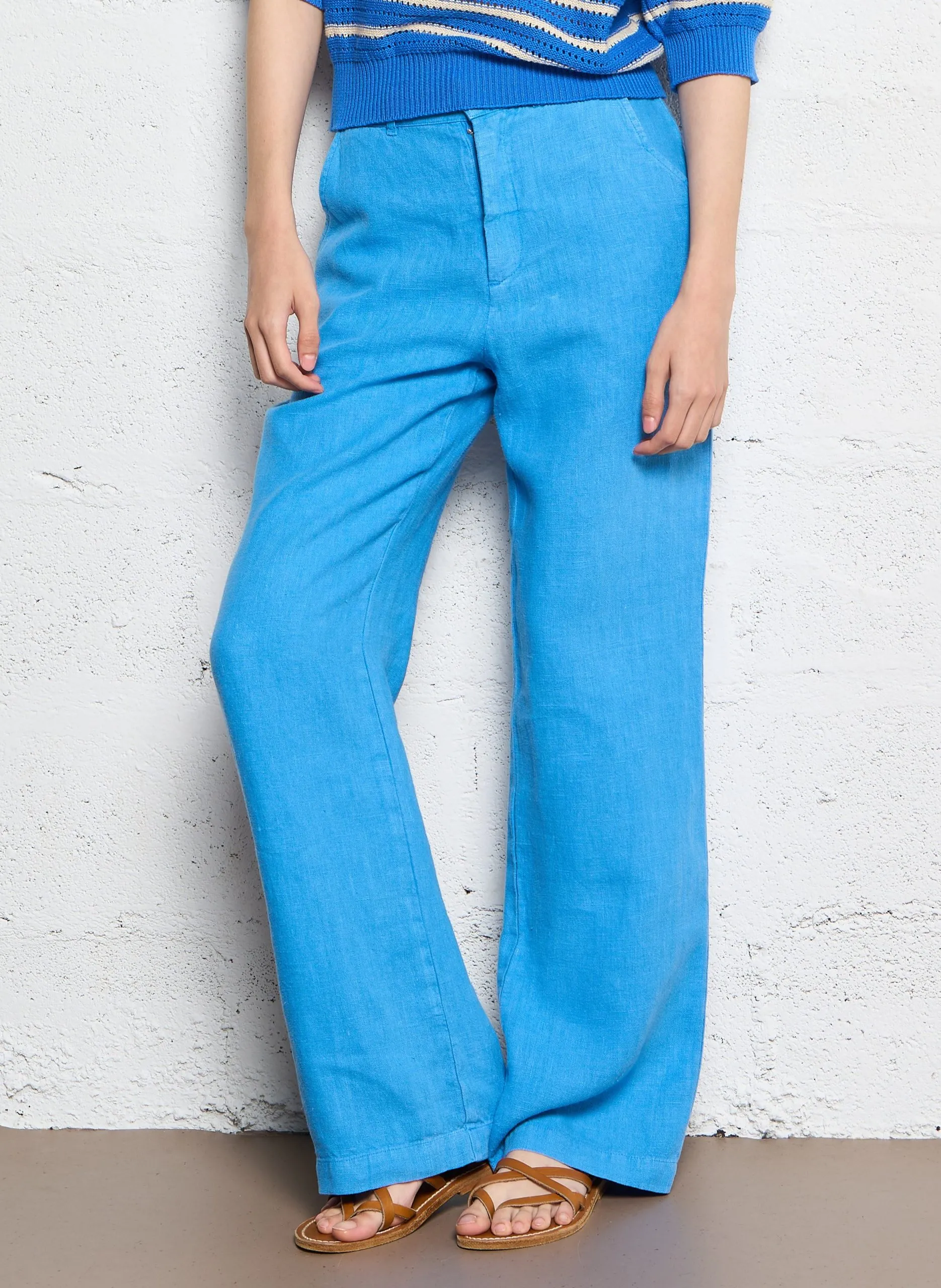 Gerade geschnittene Leinenhose Blau