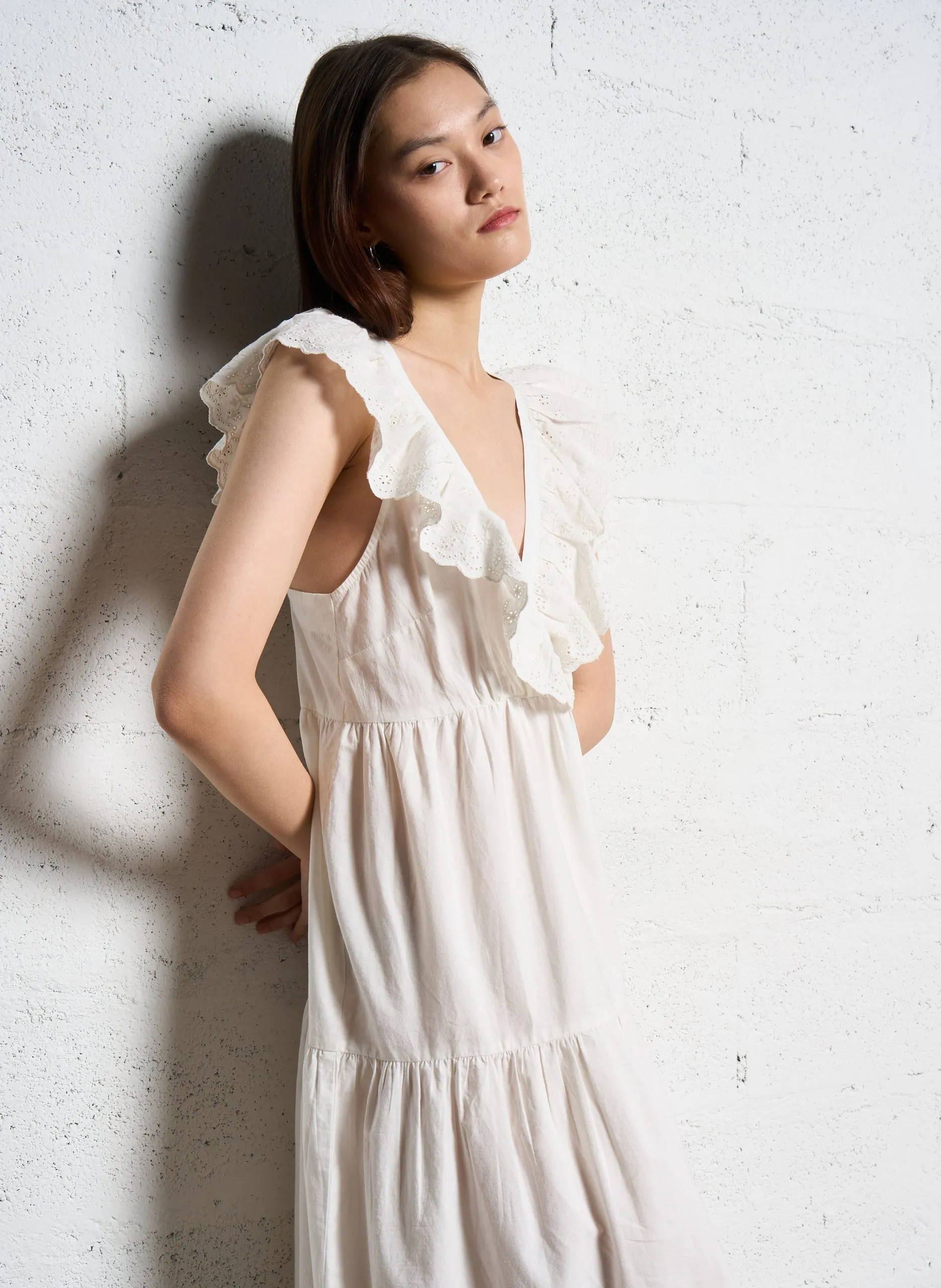 Langes, weit geschnittenes Baumwollkleid Weiss