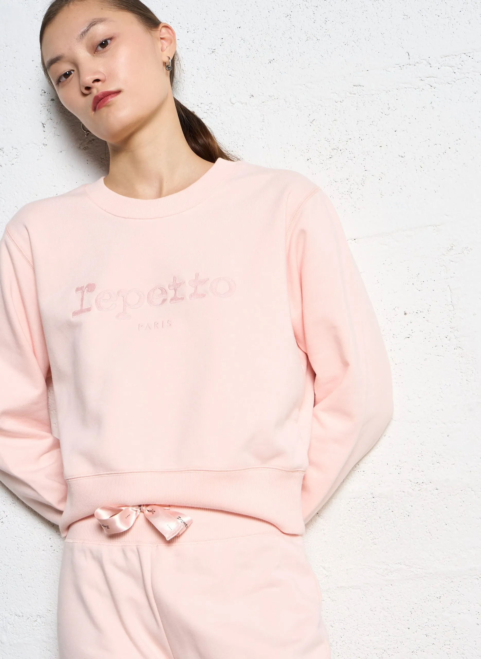 Baumwoll-Sweatshirt mit Rundhalsausschnitt und Logo Rosa