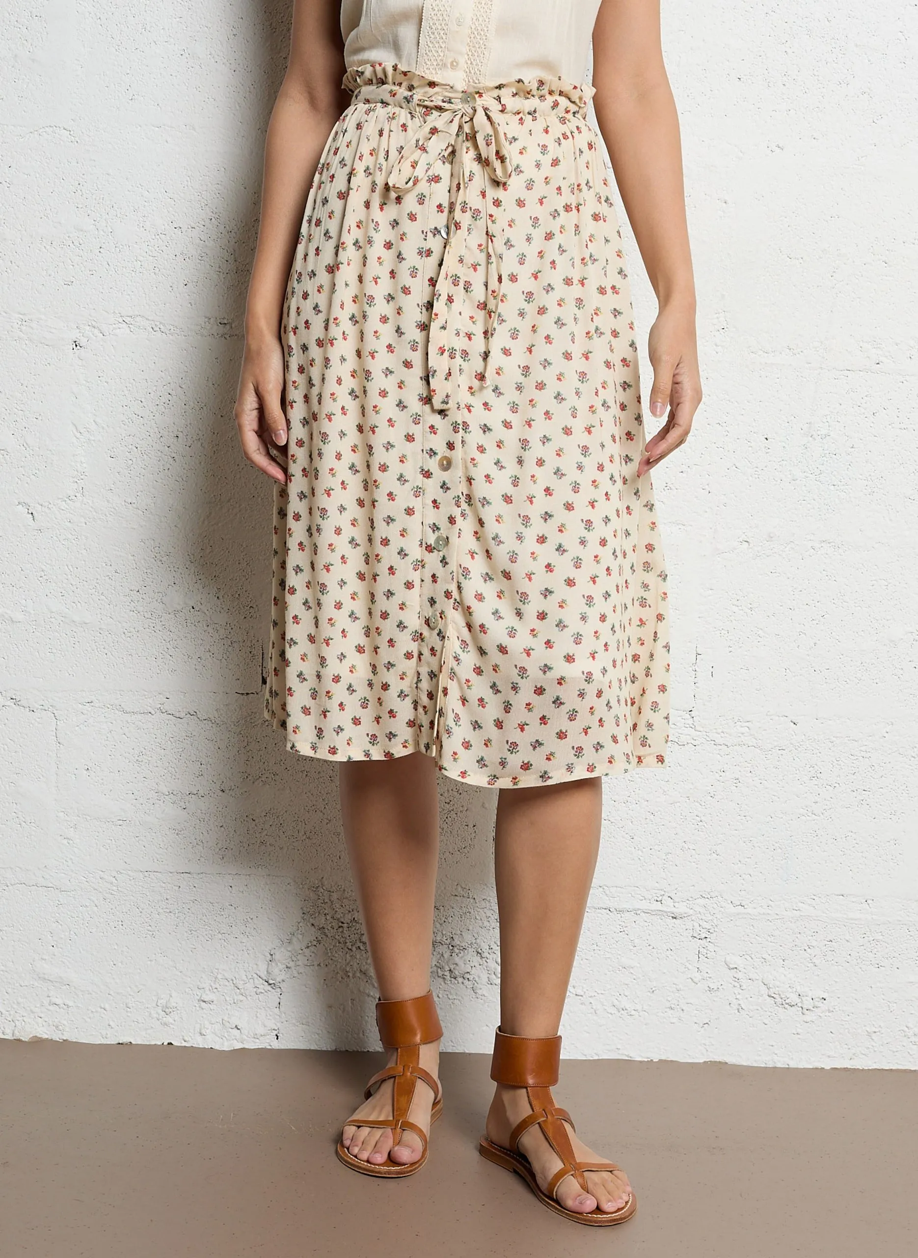 Geblümter Midirock Beige