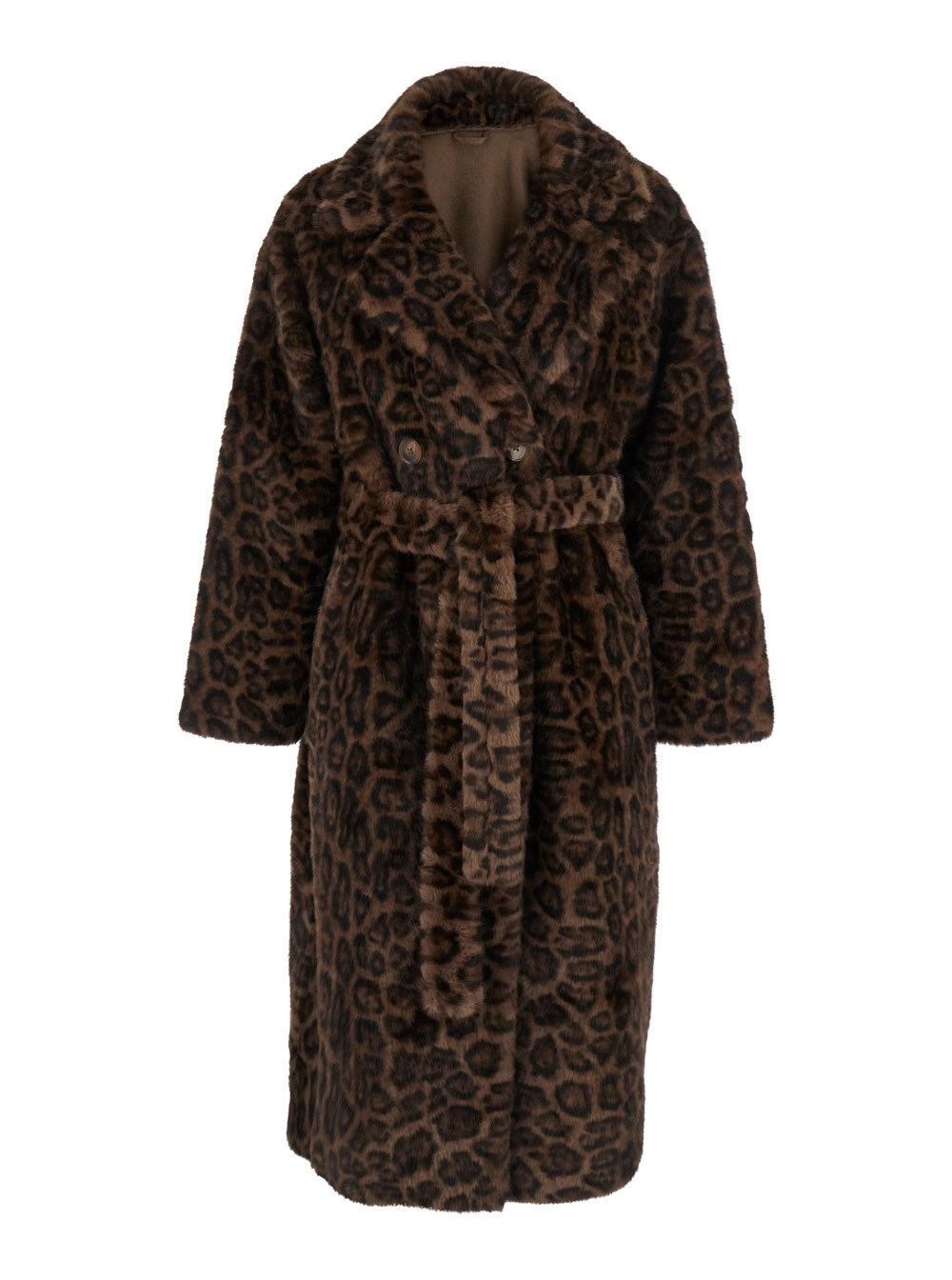 Braune Pelzjacke "Harmony" mit Gürtel und All-Over-Leopardenmotiv aus Ökopelz Damen