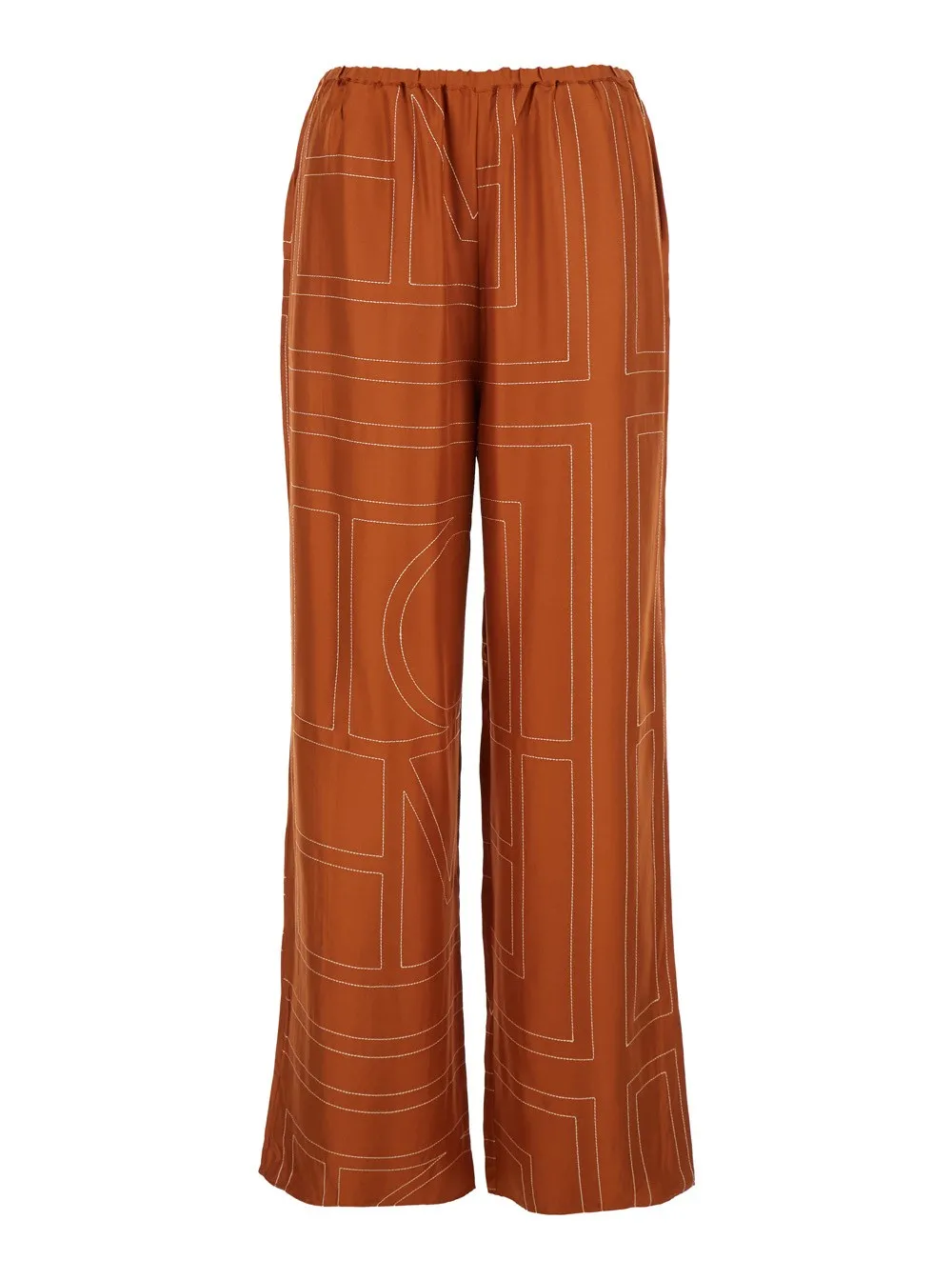 Braune Hose mit weitem Bein und All-Over-Logodruck aus Seide Damen