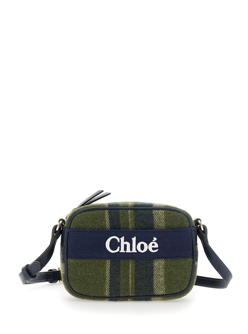 Mehrfarbige Handtasche mit Logoschriftzug vorne und gestreiftem Motiv aus Stoff Mädchen