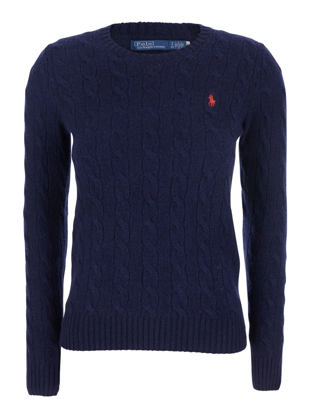 Blauer Pullover "Julianna" mit Rundhalsausschnitt und Pony-Stickerei vorne aus Wolle und Kaschmir Damen