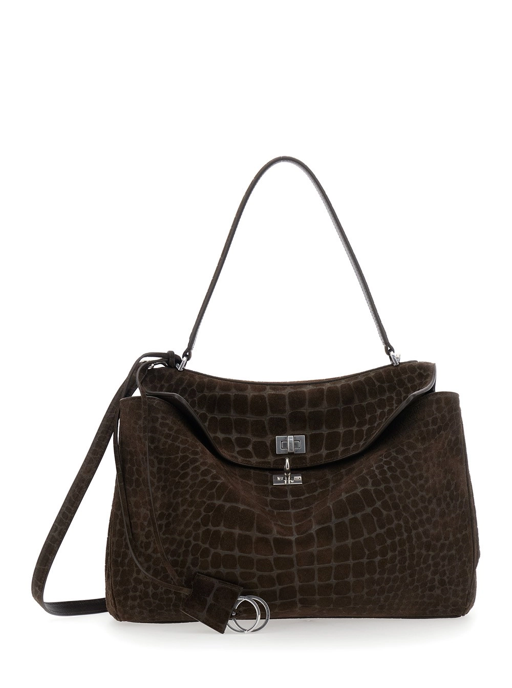 Braune Handtasche "Rodeo Medium" aus braunem Leder mit Krokodileffekt