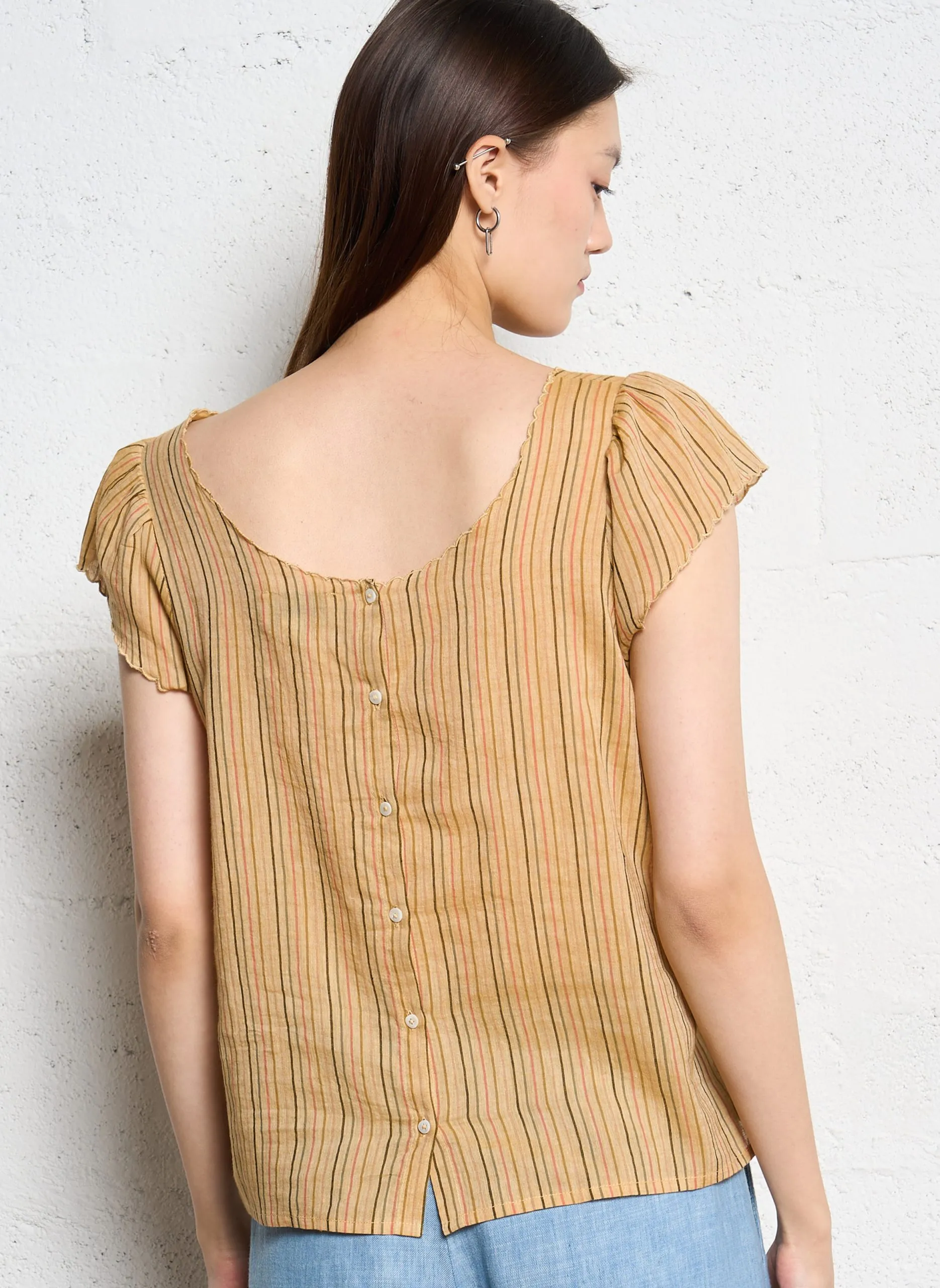 Baumwollbluse mit Rundhalsausschnitt Gelb