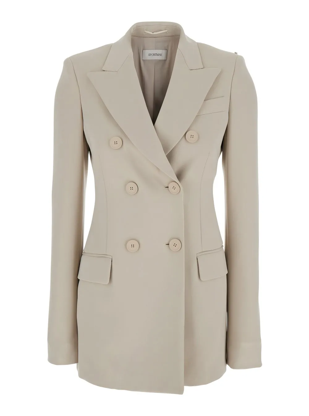 Beigefarbene doppelreihige Jacke "Frizzo" aus technischem Stretch-Stoff Damen