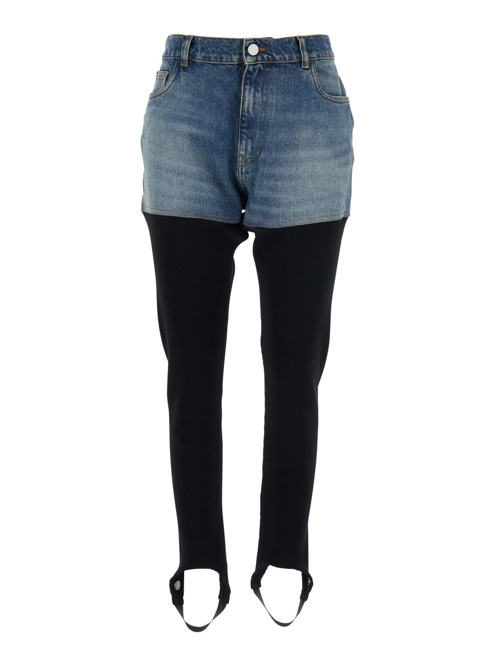 Mehrfarbige gerippte Leggings mit Logoplakette hinten aus Baumwolle Damen