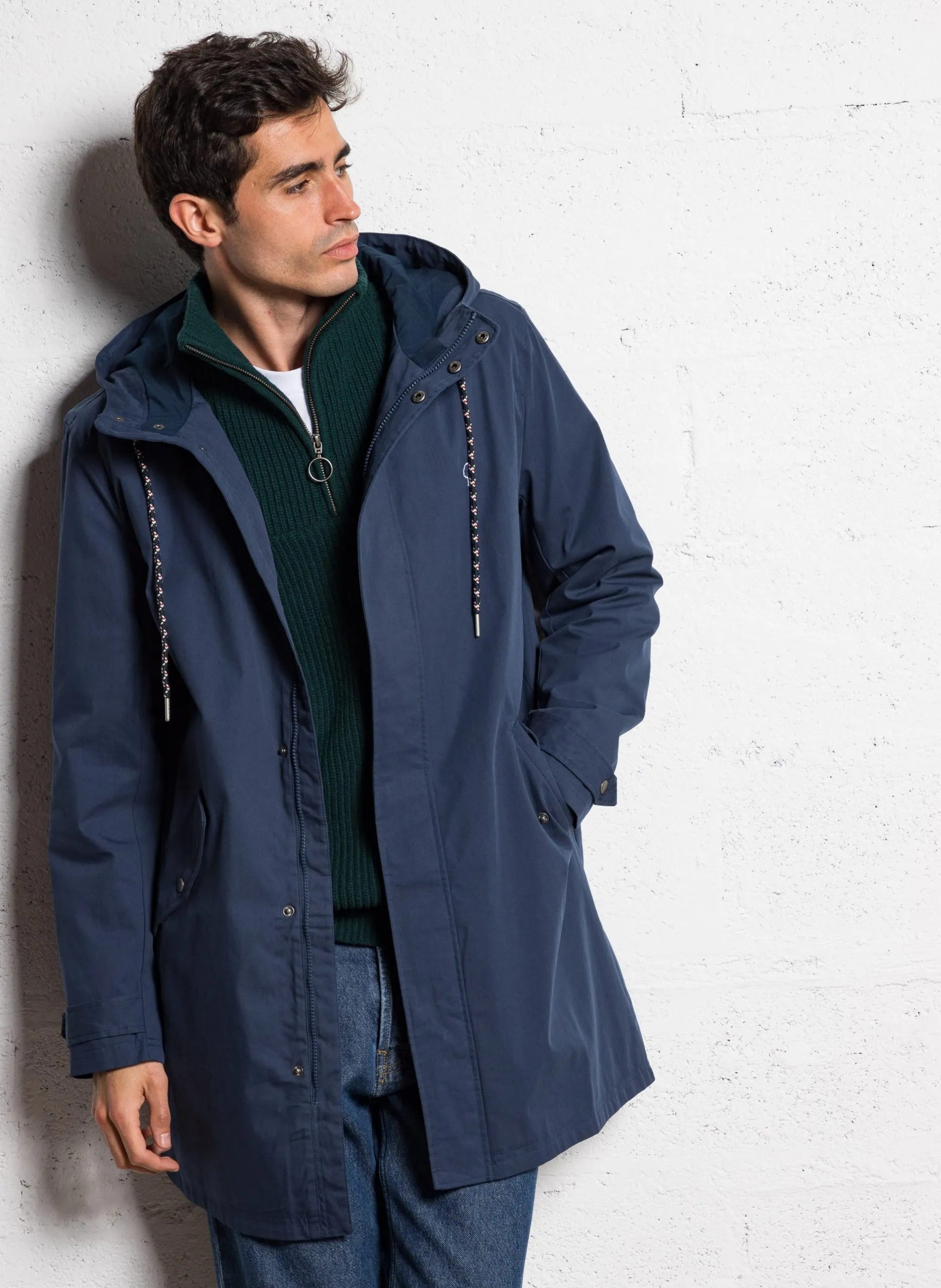 Gerader Regenmantel mit Stehkragen aus Baumwollmischung Blau GRESIGNE