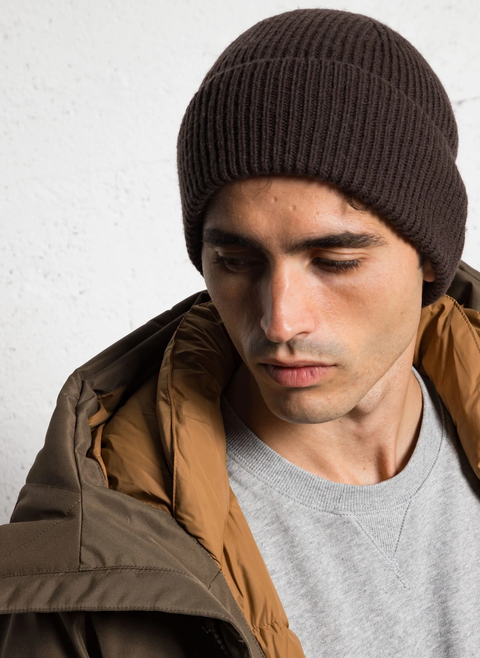 Gerippte Wollmütze Braun MASON