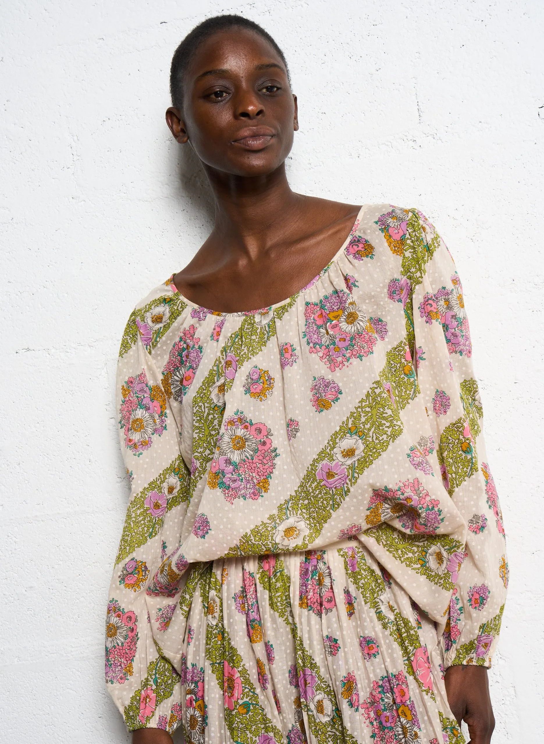 Cotton boat-neck blouse Mehrfarbig DONA