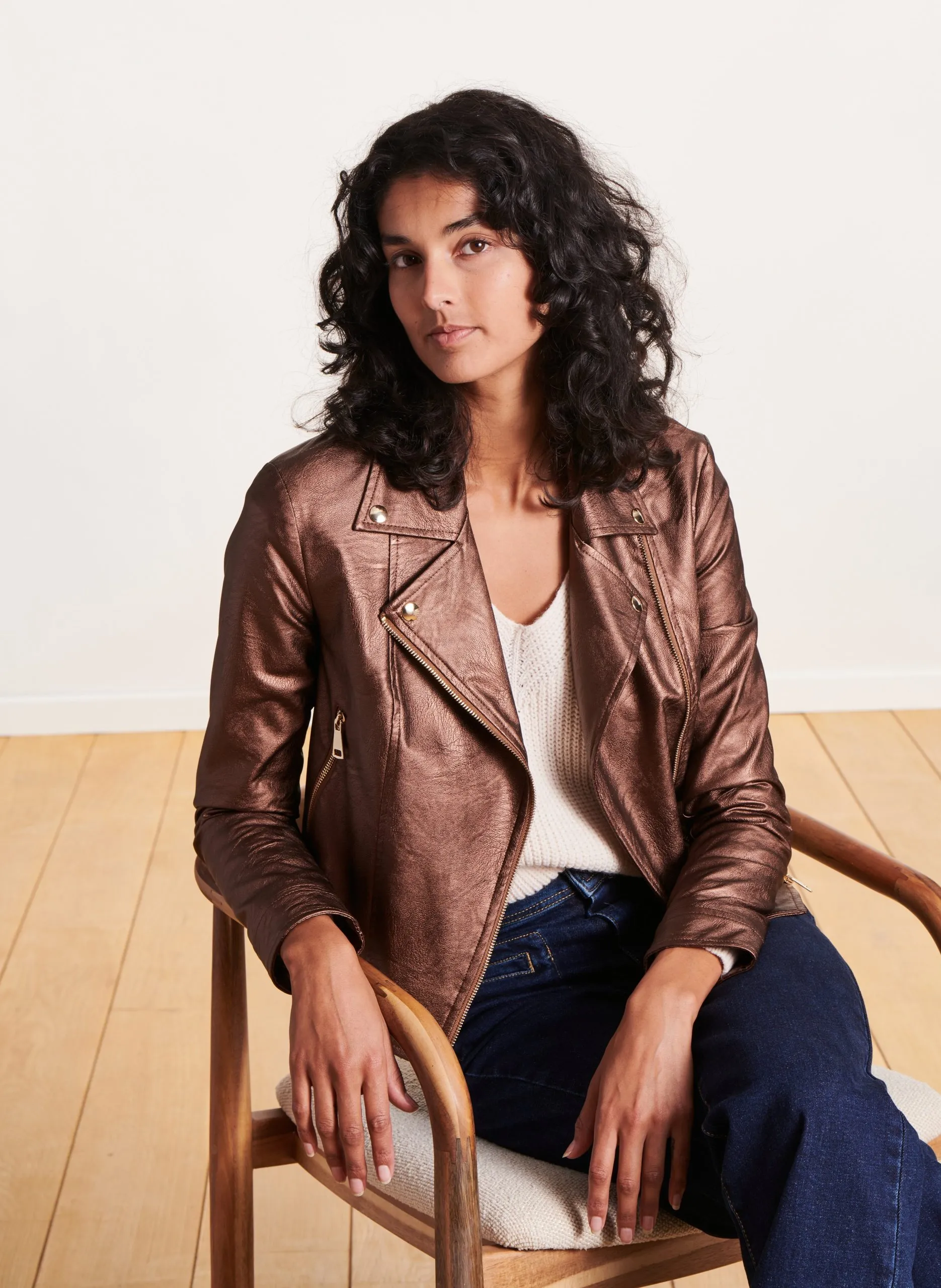 Metallic-Blouson mit Reißverschluss Braun