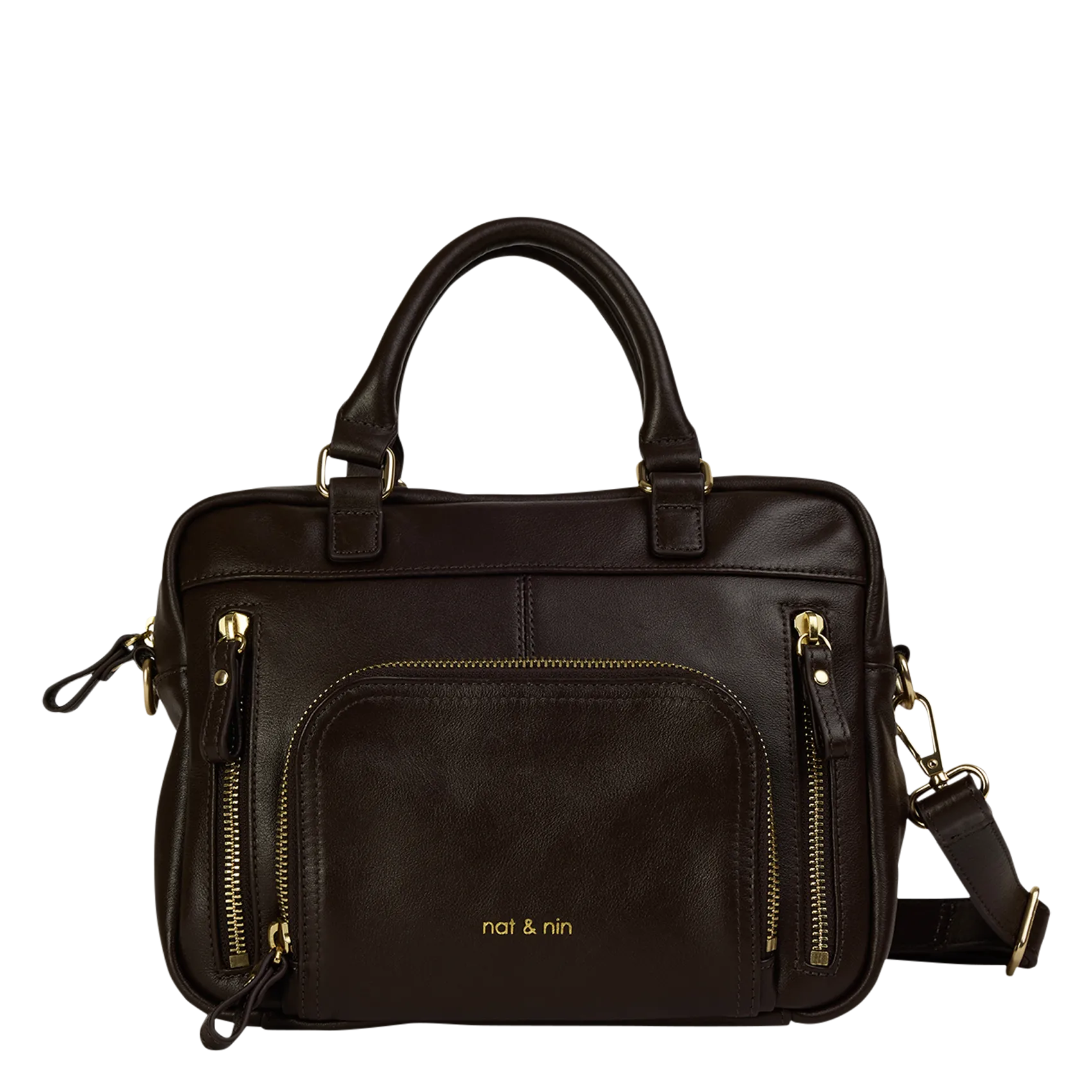 Multitaschen-Handtasche aus Leder Braun MACY