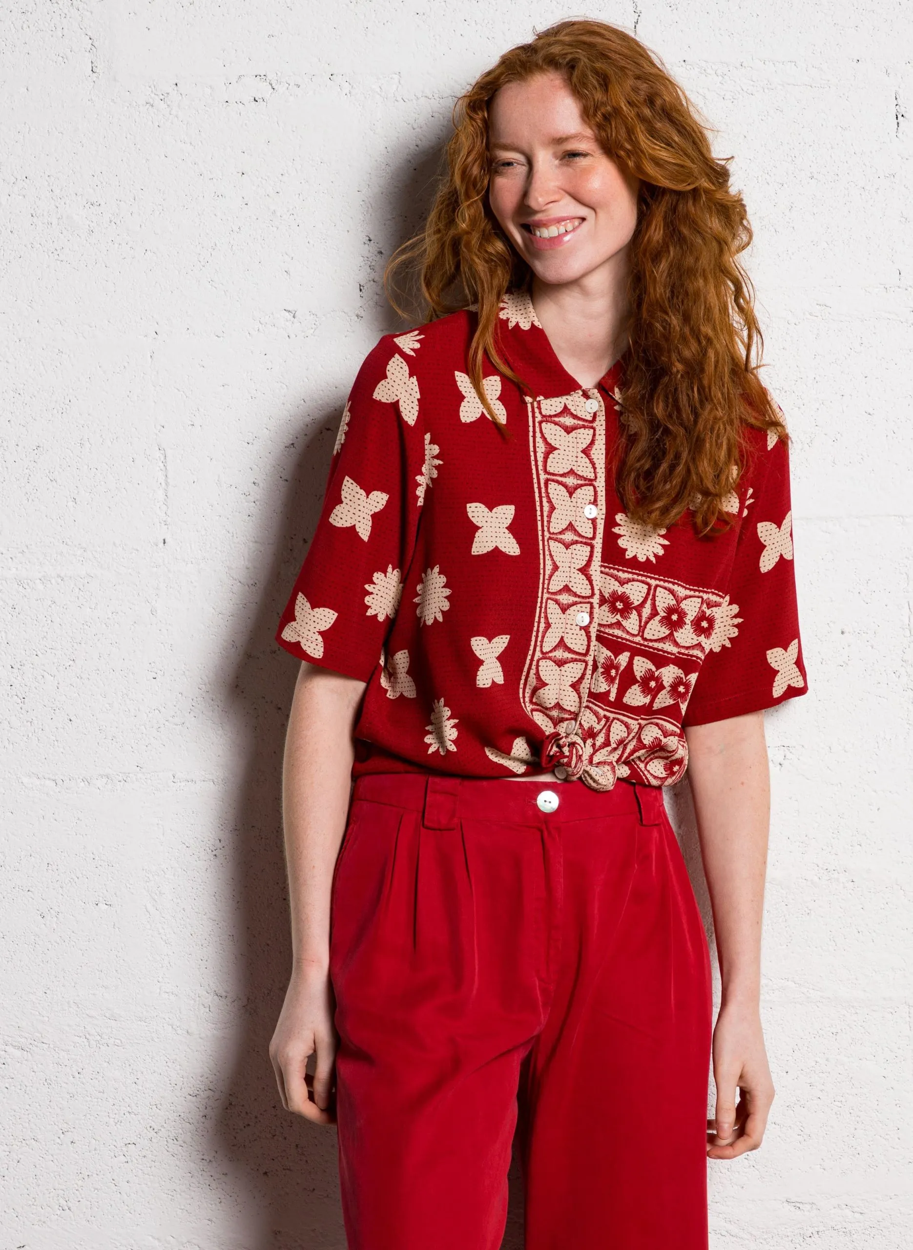 Oversized blouse met print Rot