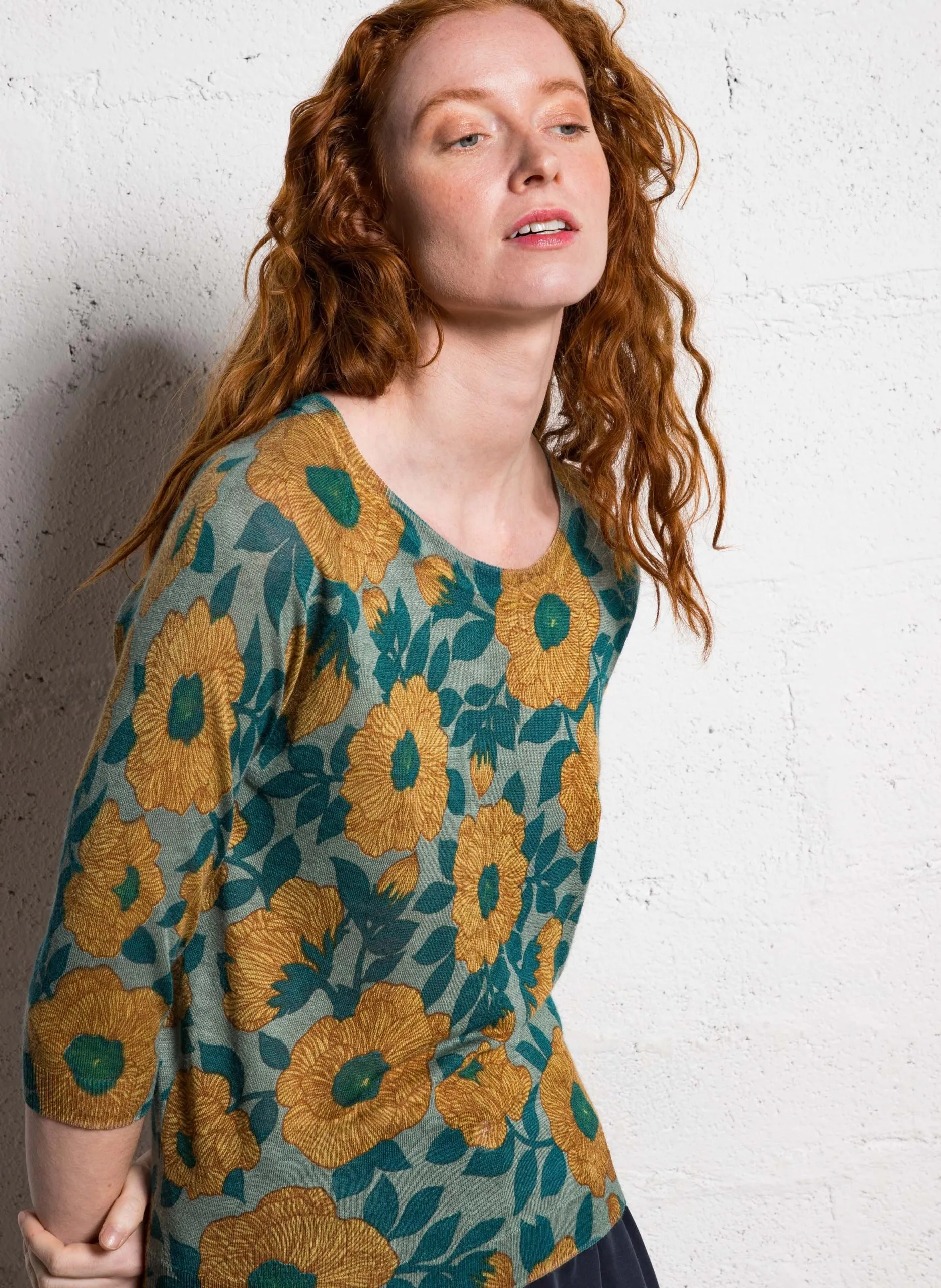 Kurzarm-Pullover mit Print Grun