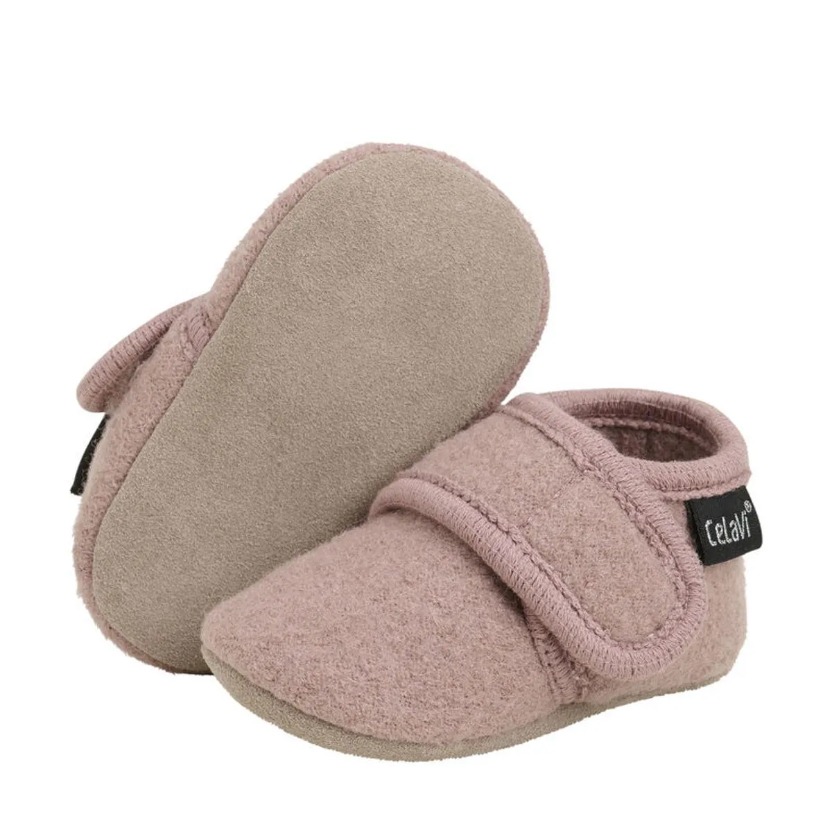 Wollschuhe mit Klettverschluss, altrosé