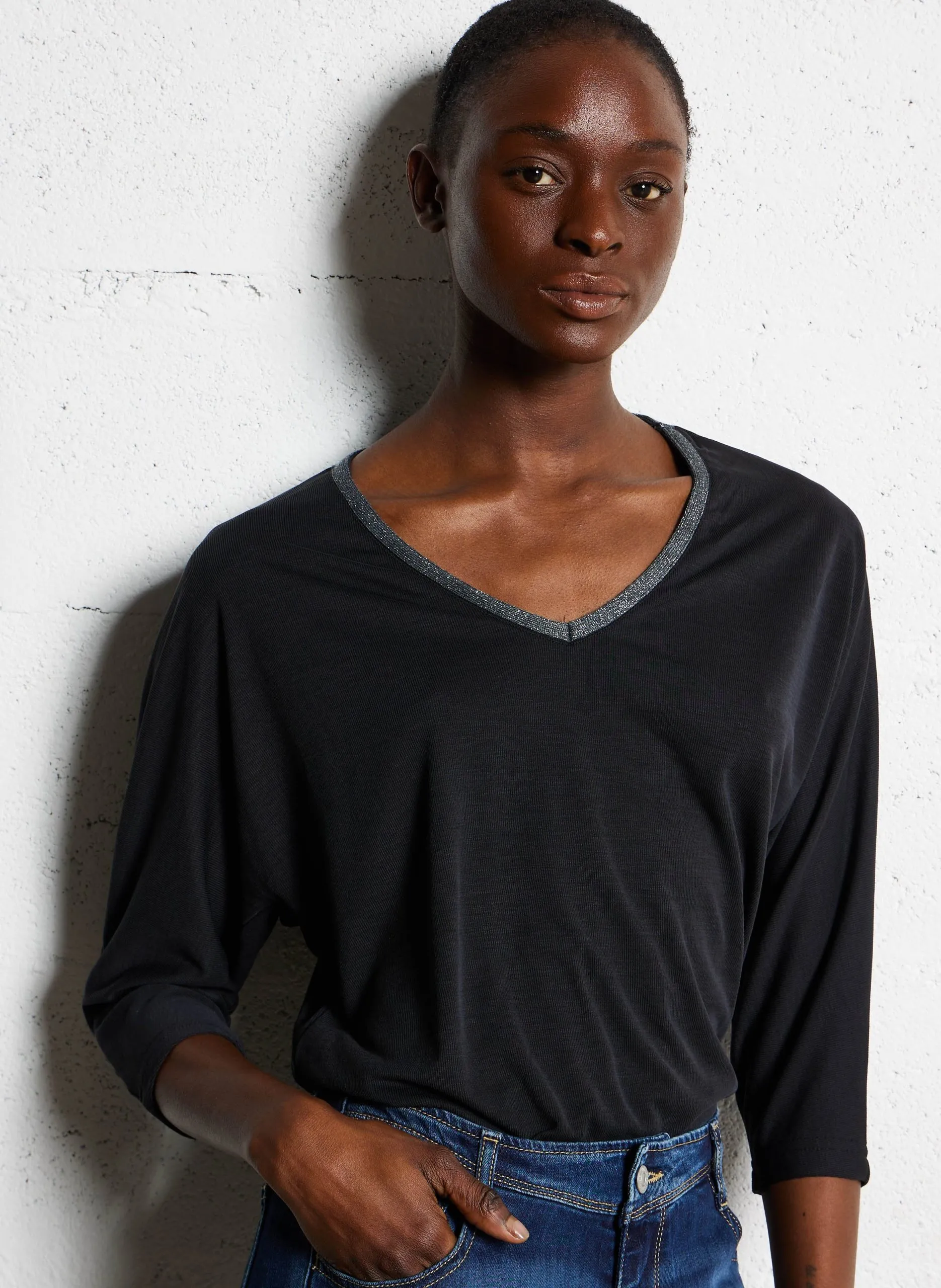 Gerader Top mit 3/4-Ärmeln Schwarz CEPADA