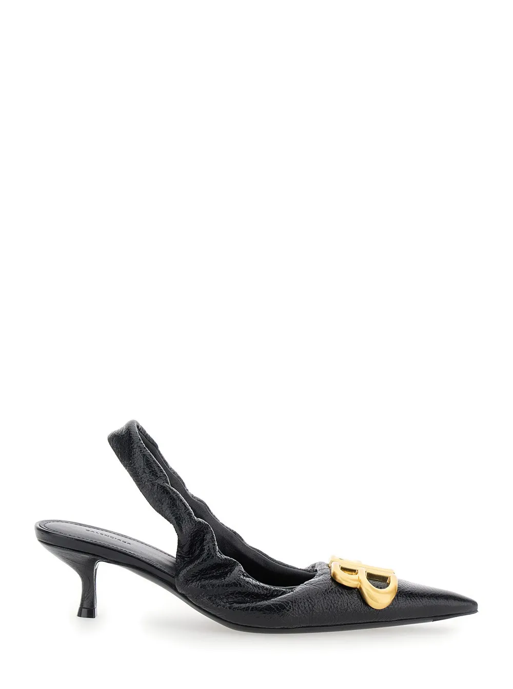 Schwarze Slingback-Pumps "Monaco" mit Logoplakette vorne und niedrigem Stilettoabsatz aus Leder Damen