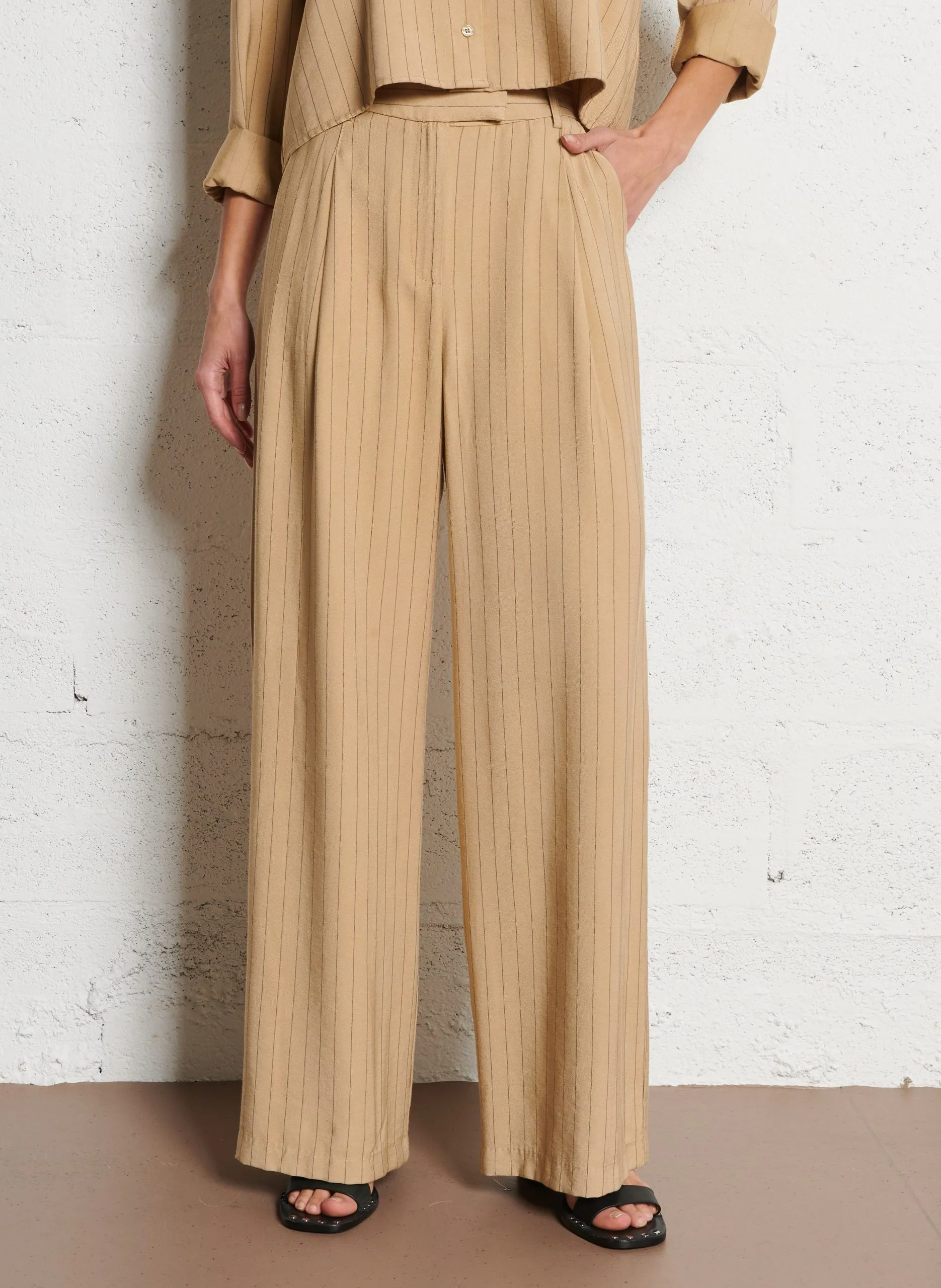 Weit geschnittene Streifenhose Beige JILL