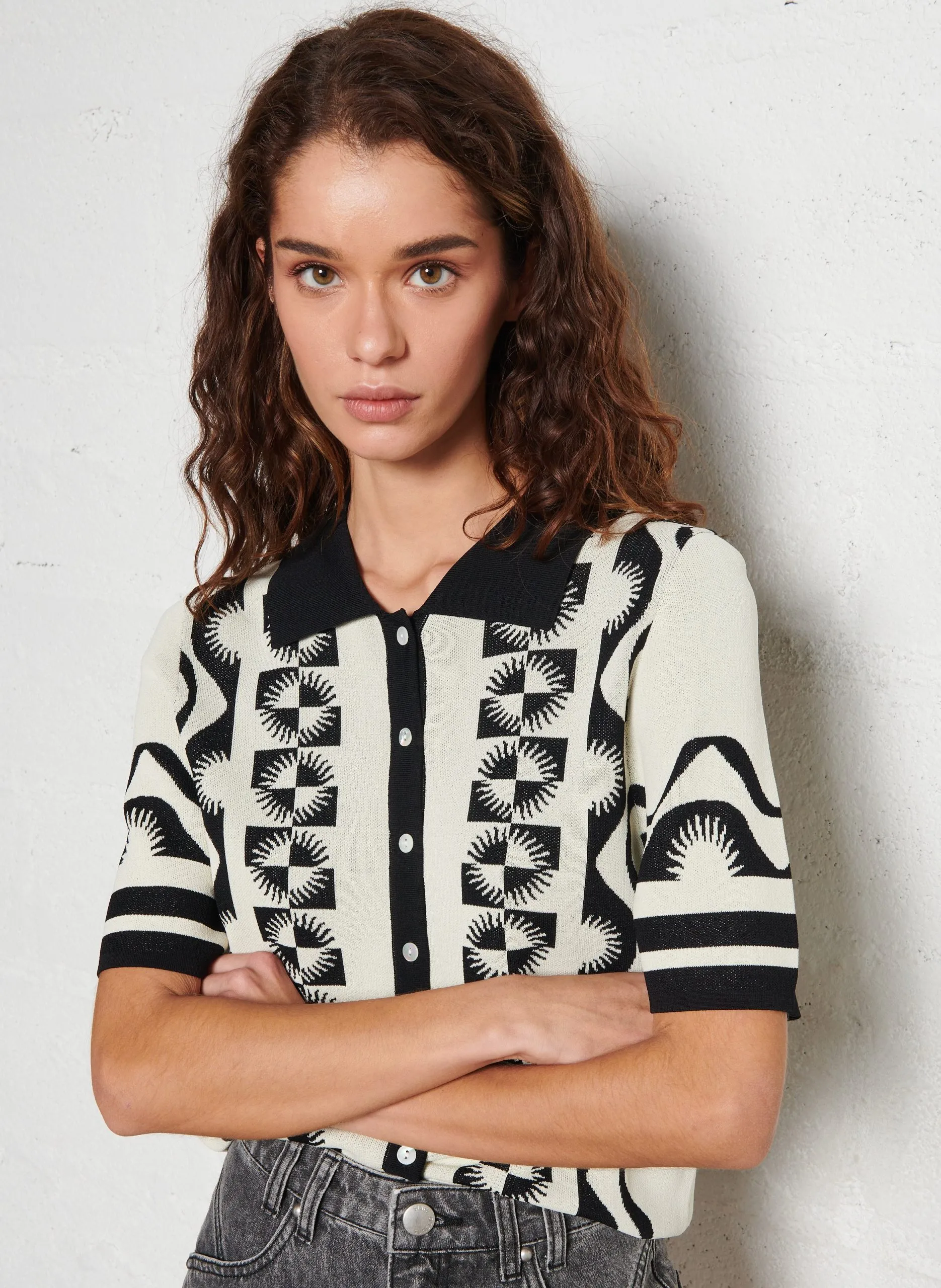 Bedrucktes Polohemd Schwarz GABERA