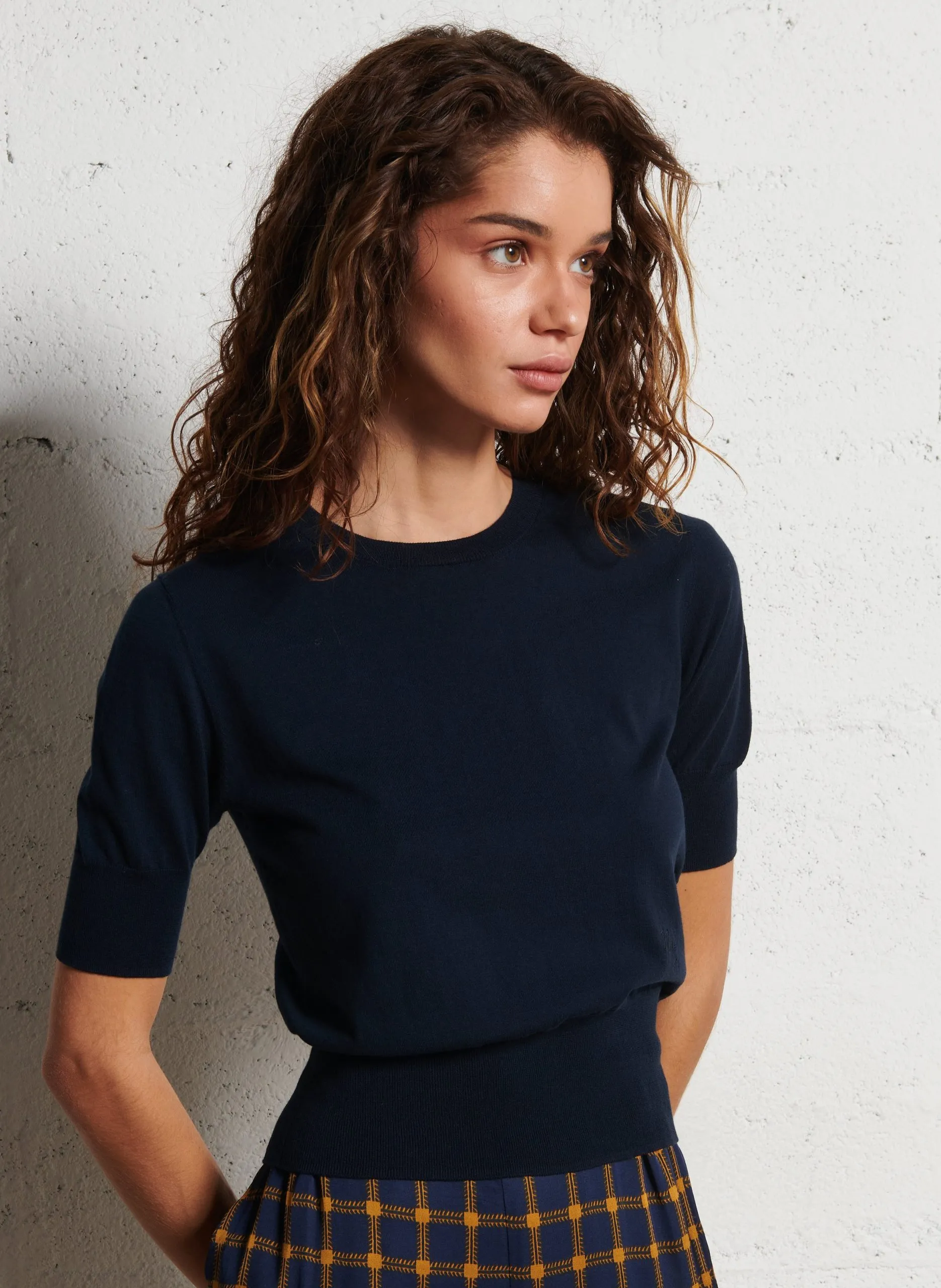 Dalande - Kurzärmliger Baumwollpullover Blau