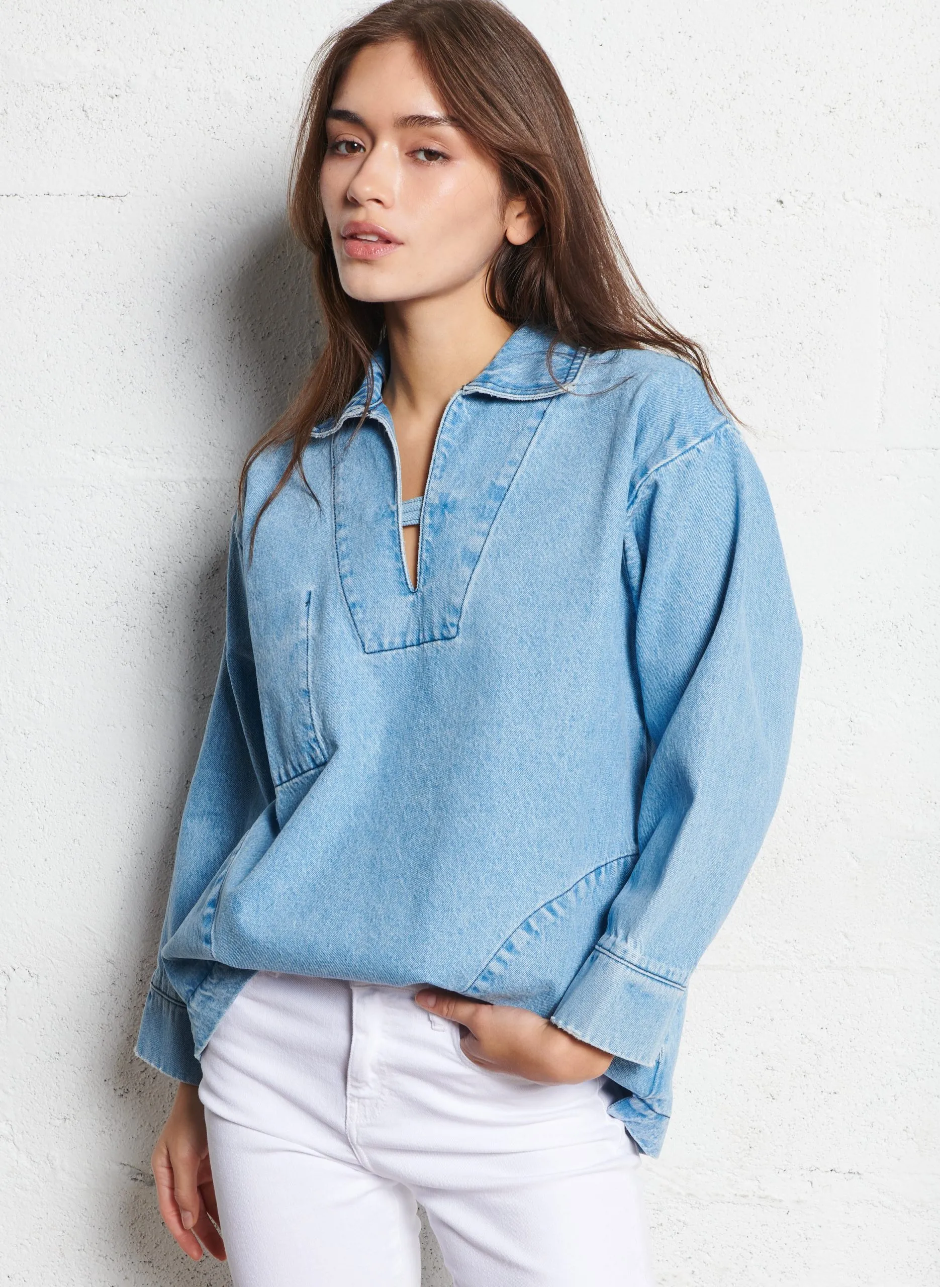 Oversize-Bluse aus Baumwolle Blau MARINA
