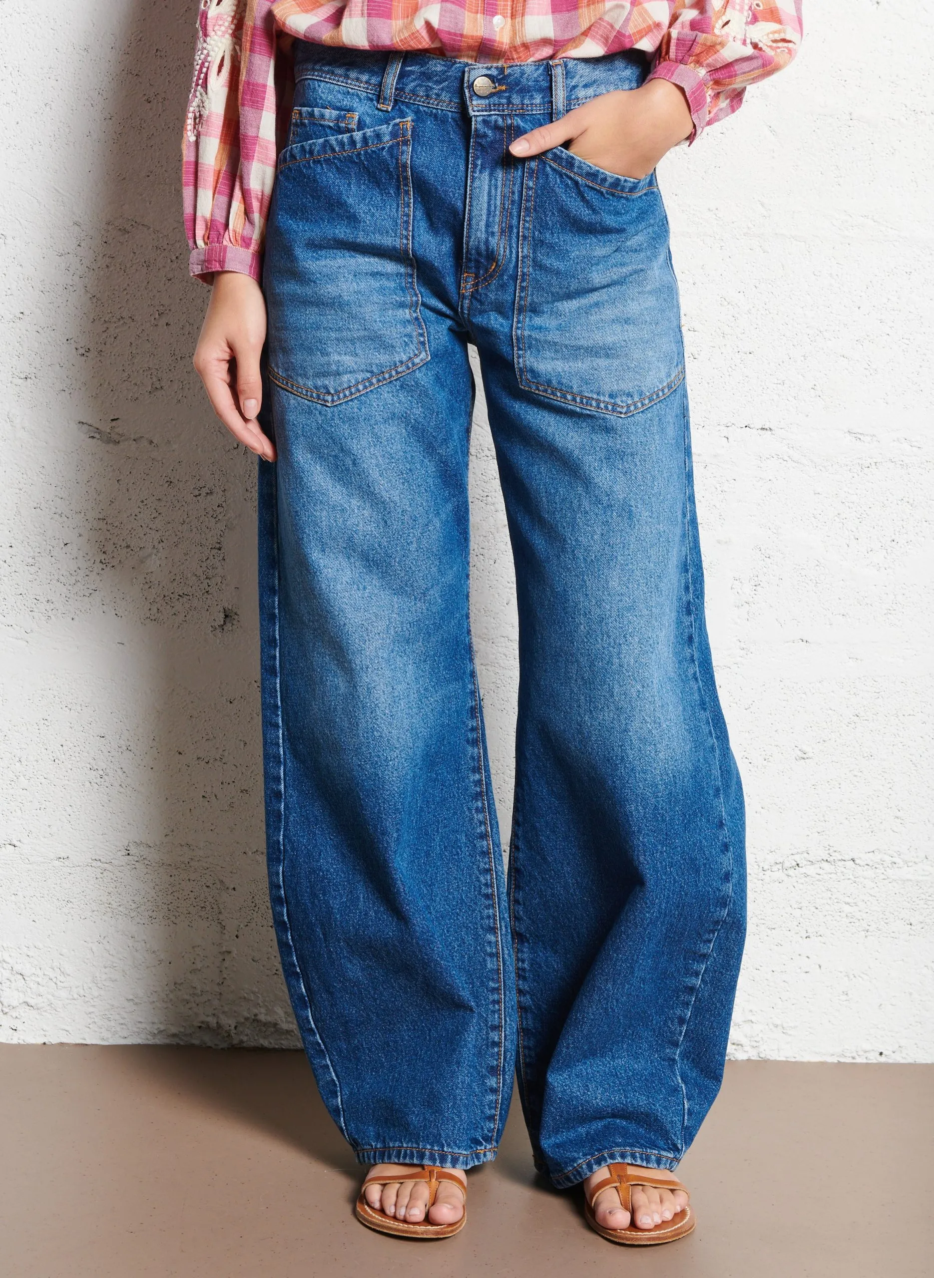 Csally - Gerade geschnittene Baumwollhose Blau KENDRA