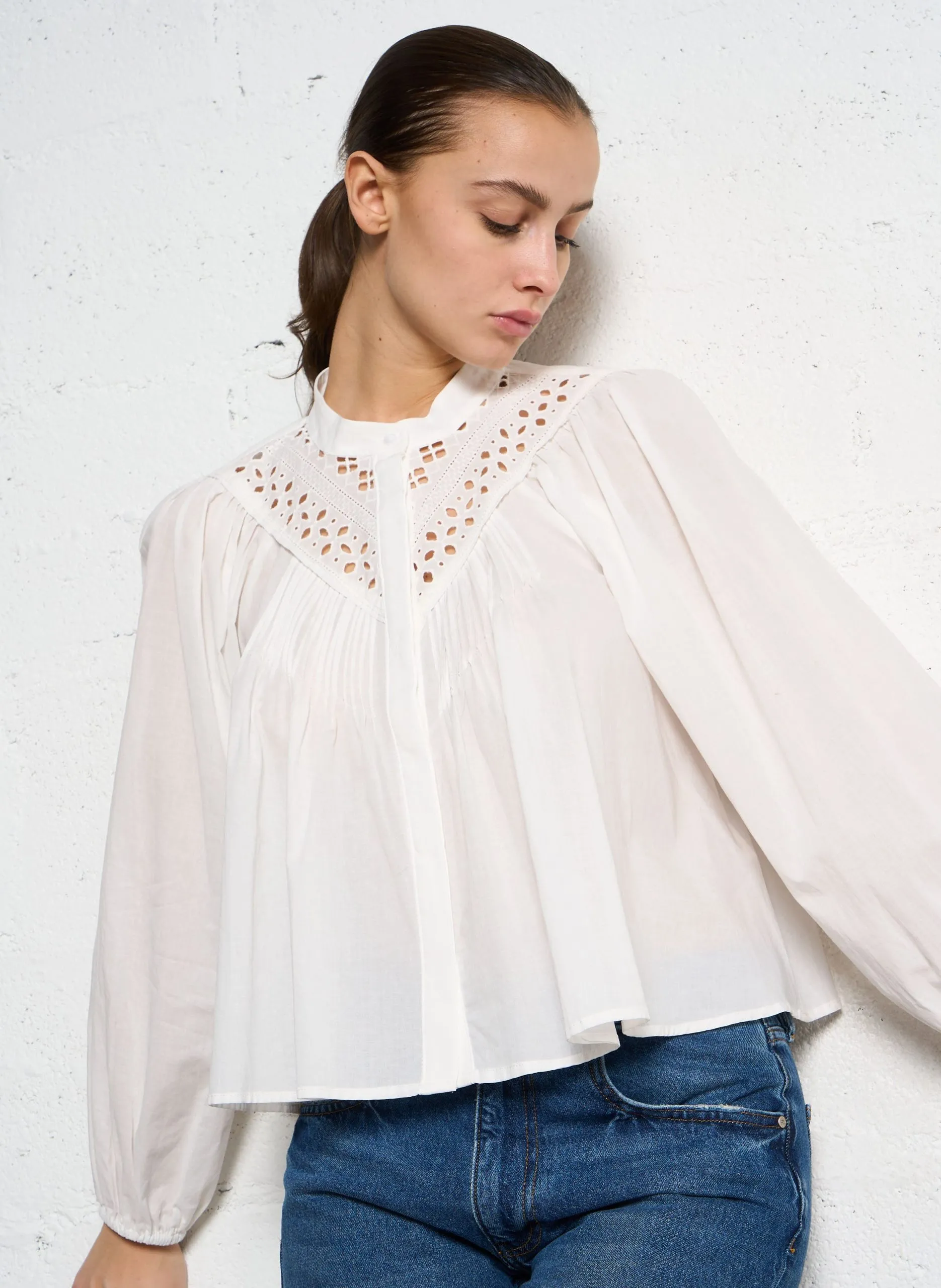 Weite luftige Bluse aus Bio-Baumwolle Beige LANNA