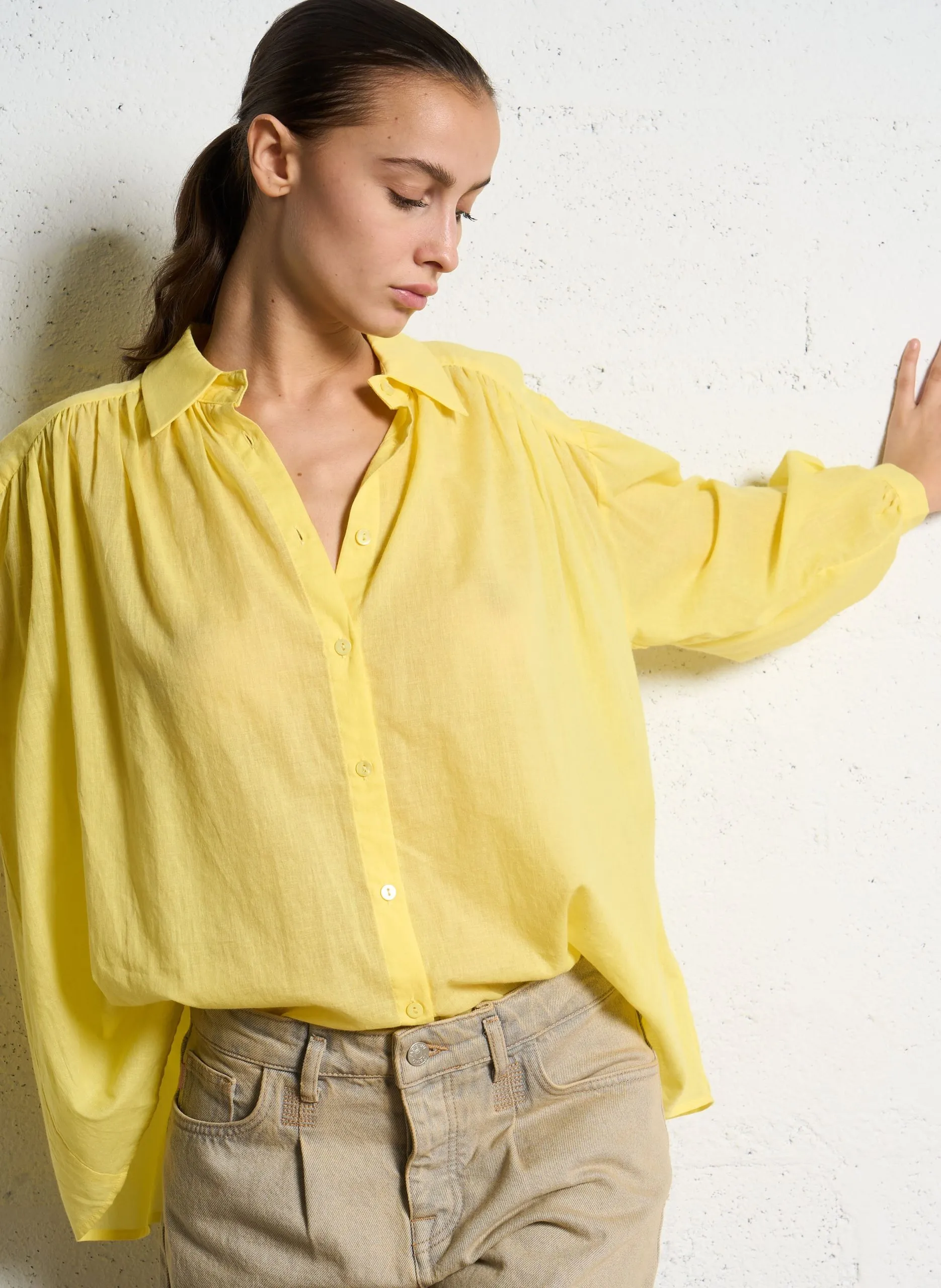 Weite Bluse aus Bio-Baumwolle Gelb LOCA