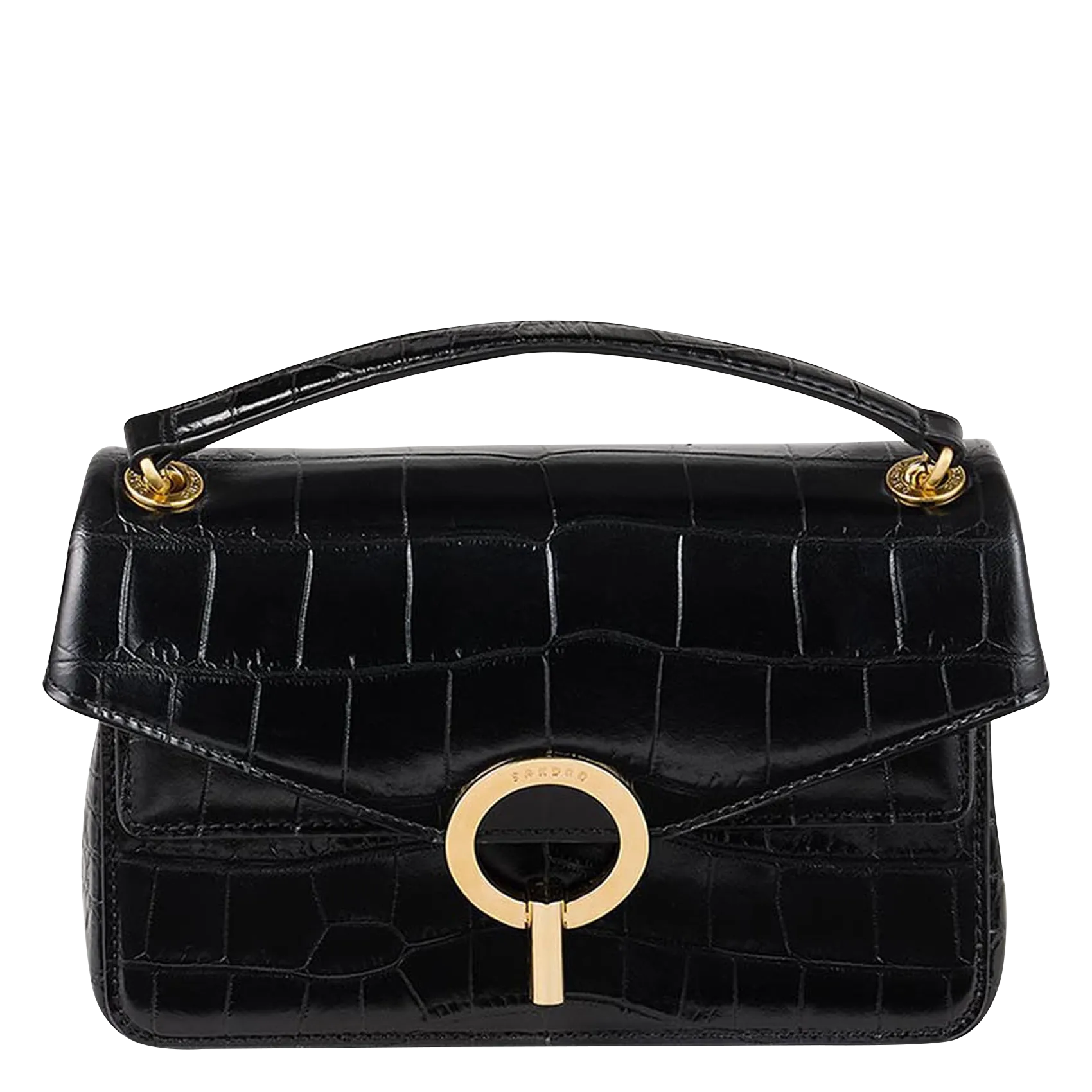 Umhängetasche aus geprägtem Leder im Vintage-Stil Schwarz