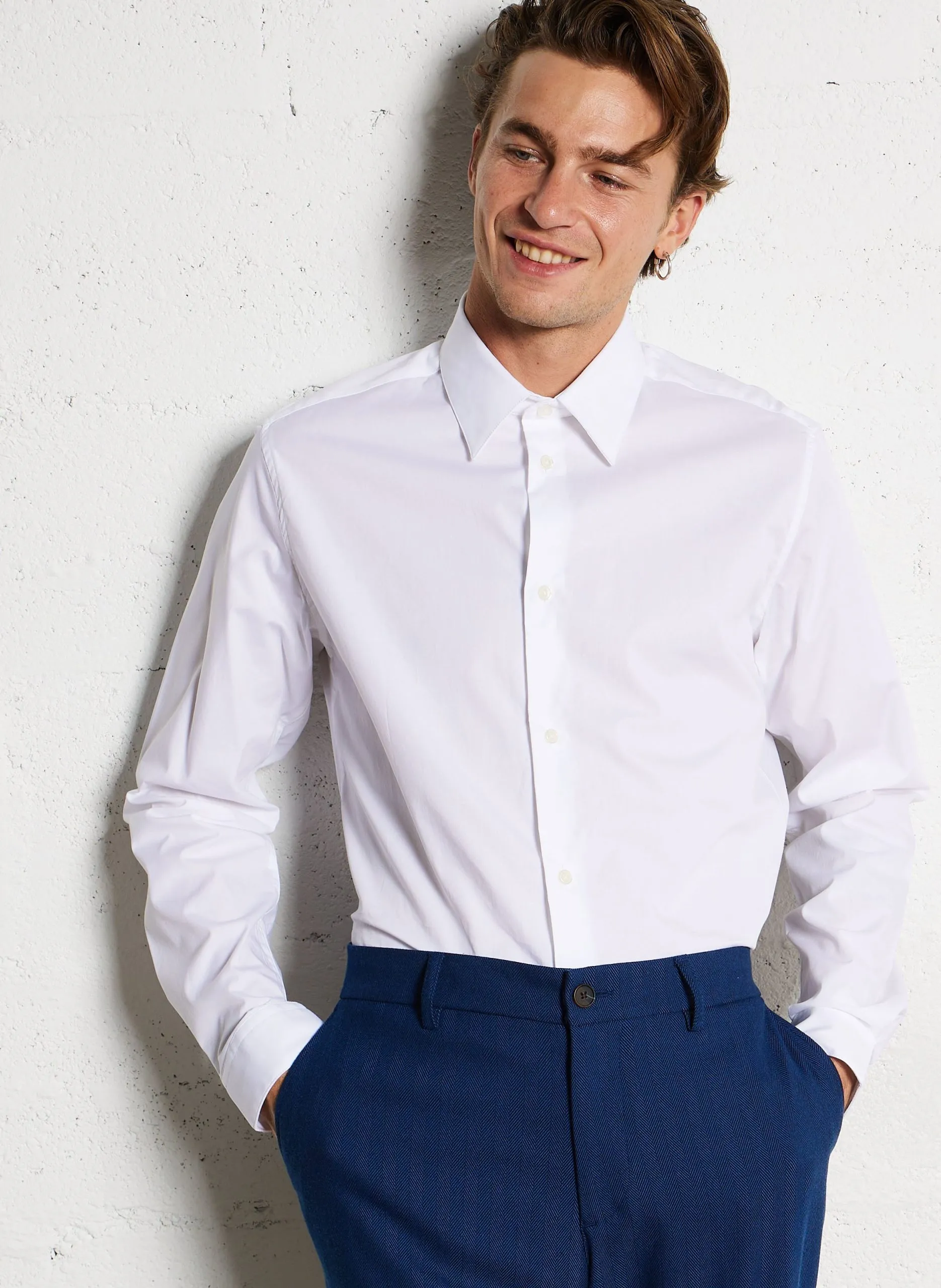 Regular Hemd aus Baumwollmischung Weiss ESTRETCH