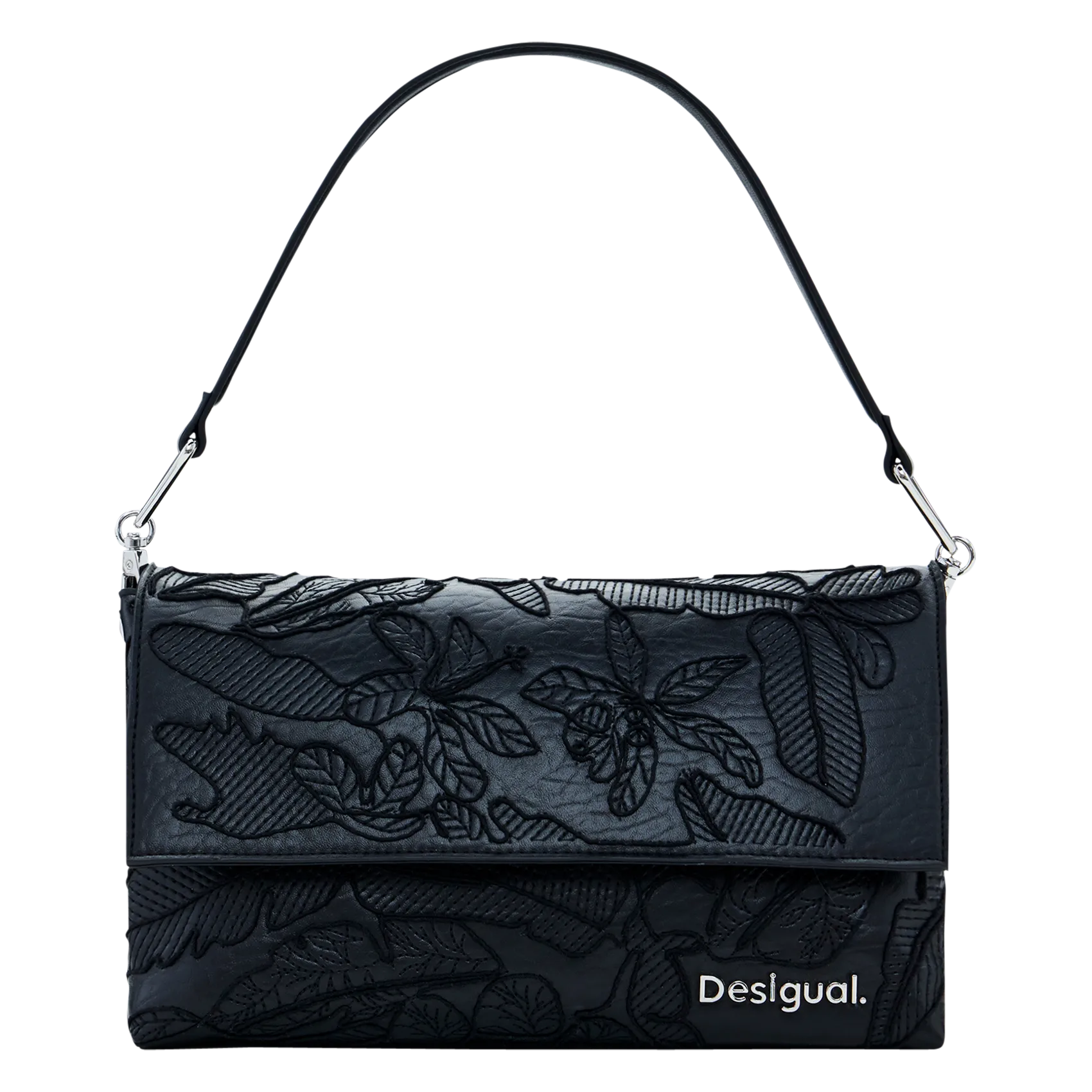 Umhängetasche mit Blumen Schwarz