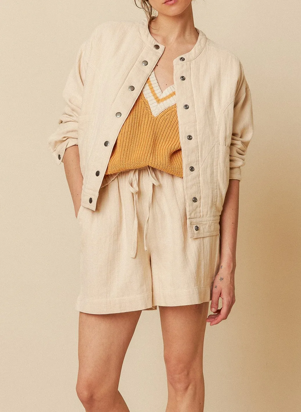 Weite Bio-Baumwolljacke Beige