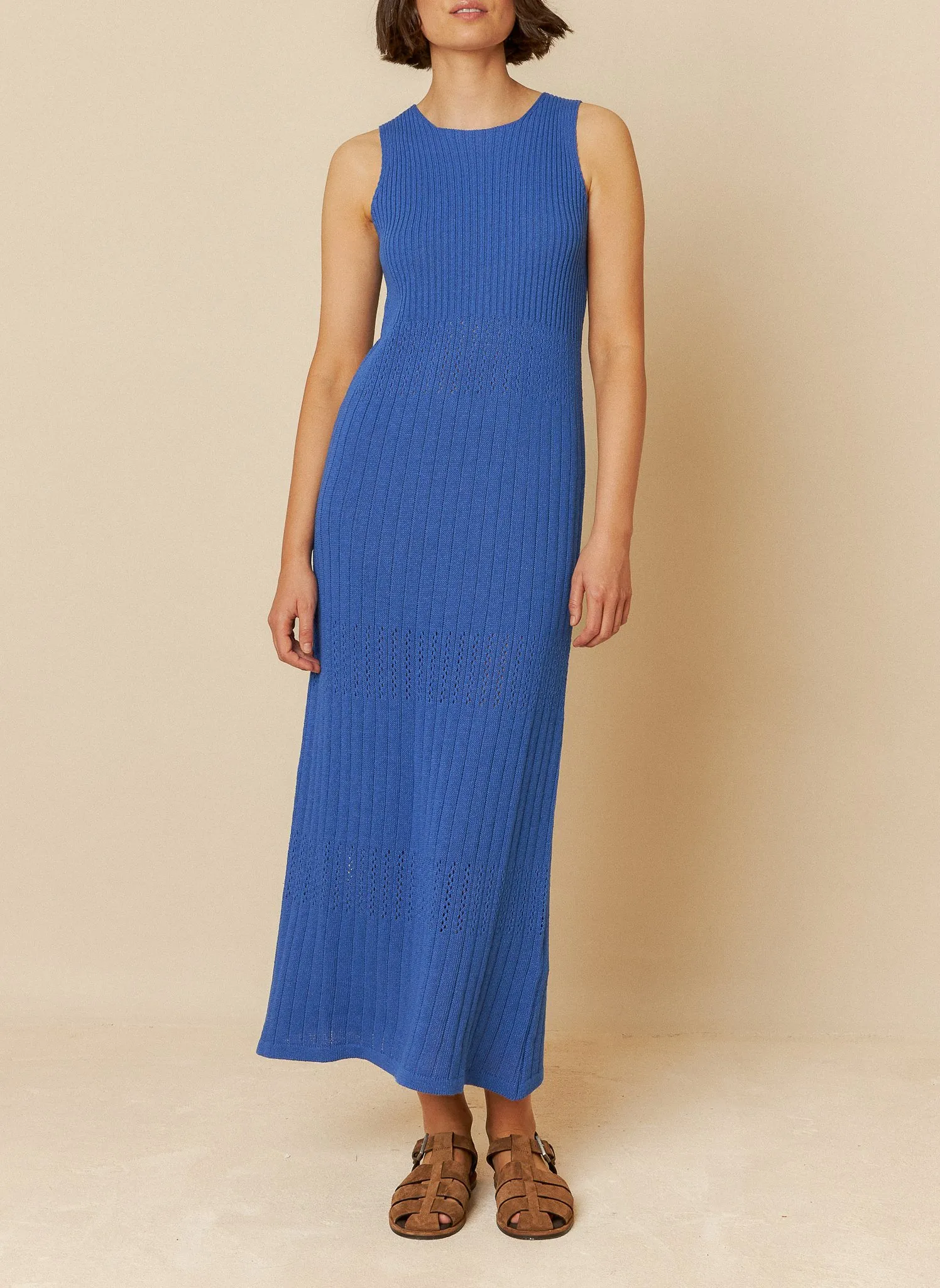 Ärmelloses langes Kleid aus Baumwollmischung Blau