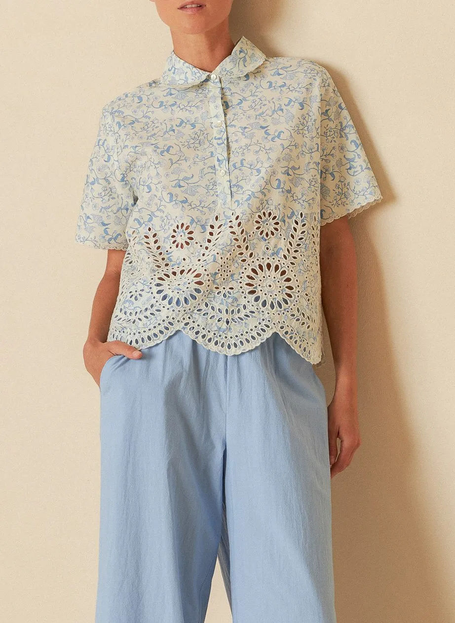 Baumwollbluse mit Print Blau