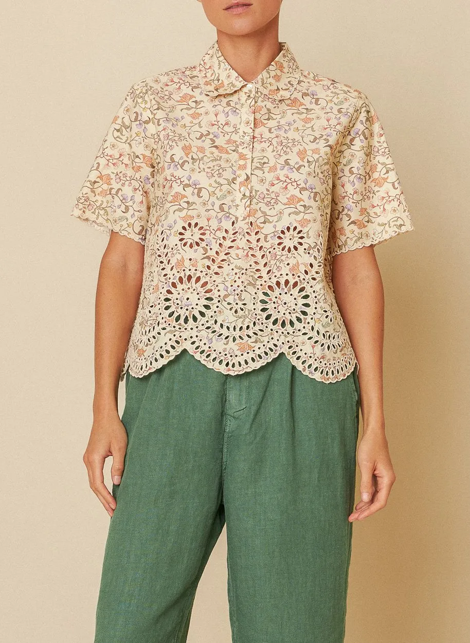 Baumwollbluse mit Print Beige