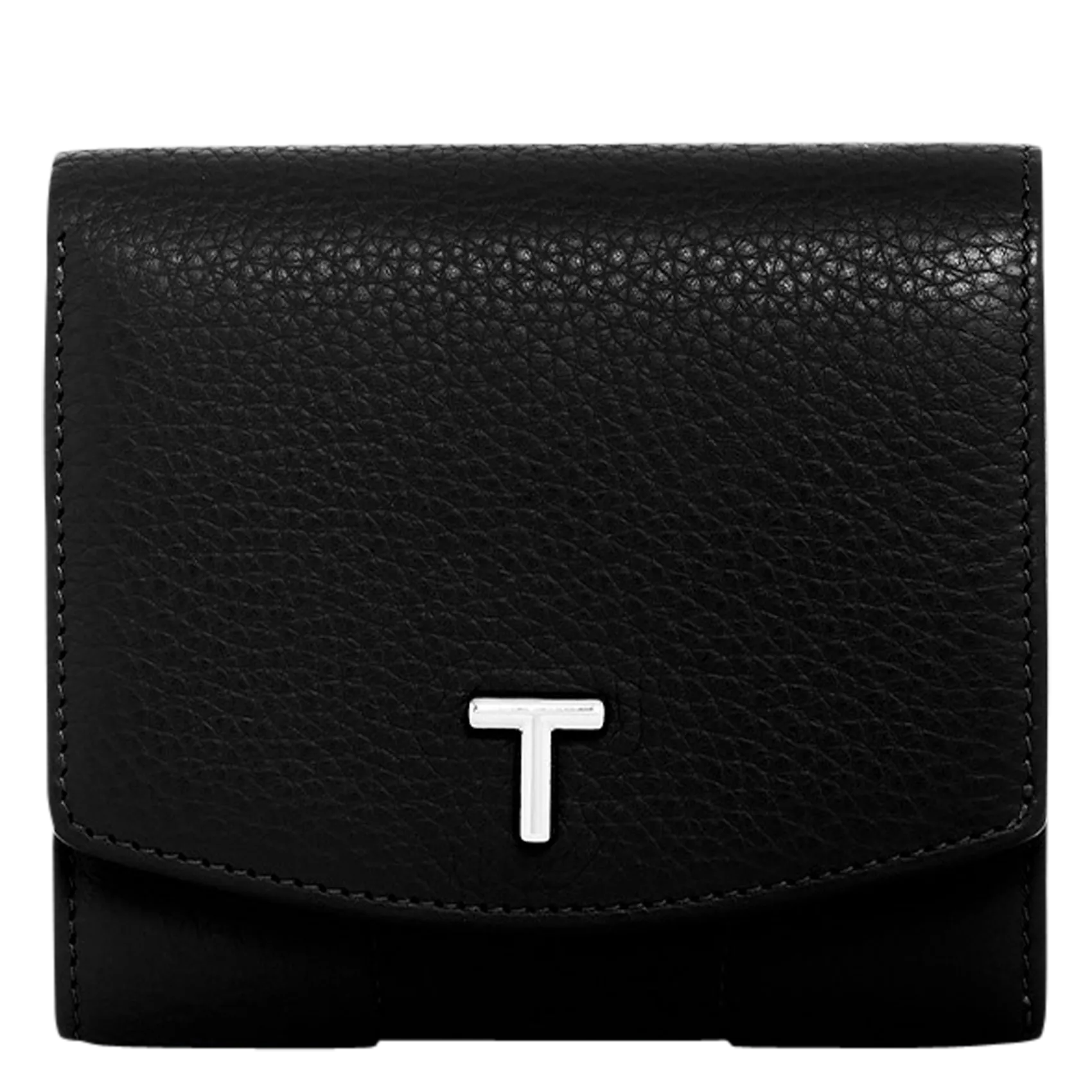 Geldbörse mit Klappverschluss aus genarbtem Leder Schwarz ROMY