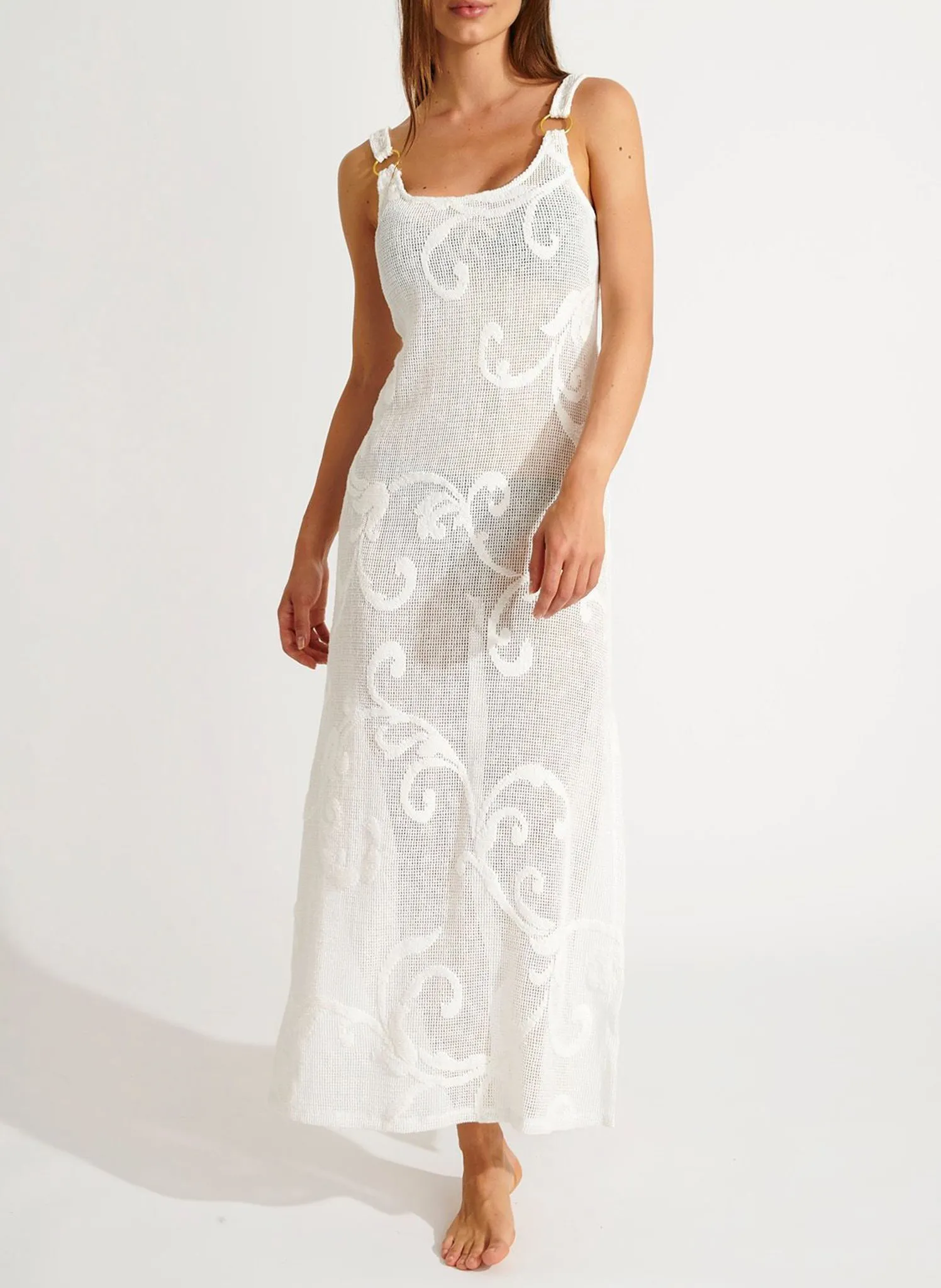 Durchbrochenes Strandkleid mit Stickereien Beige AMIVA BOATDAY