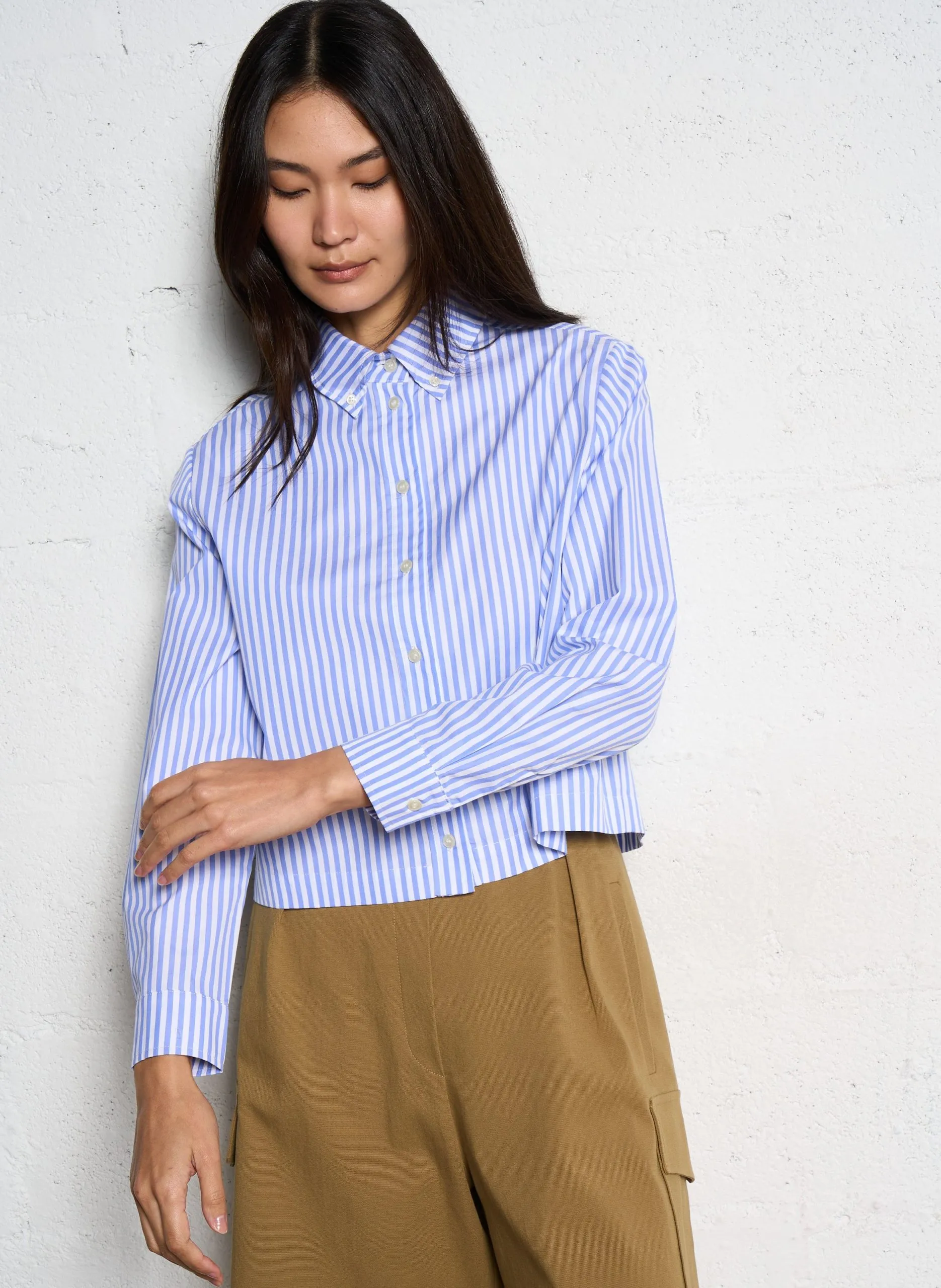 Kurzes gerade geschnittenes Hemd mit Streifen Blau SOFIA