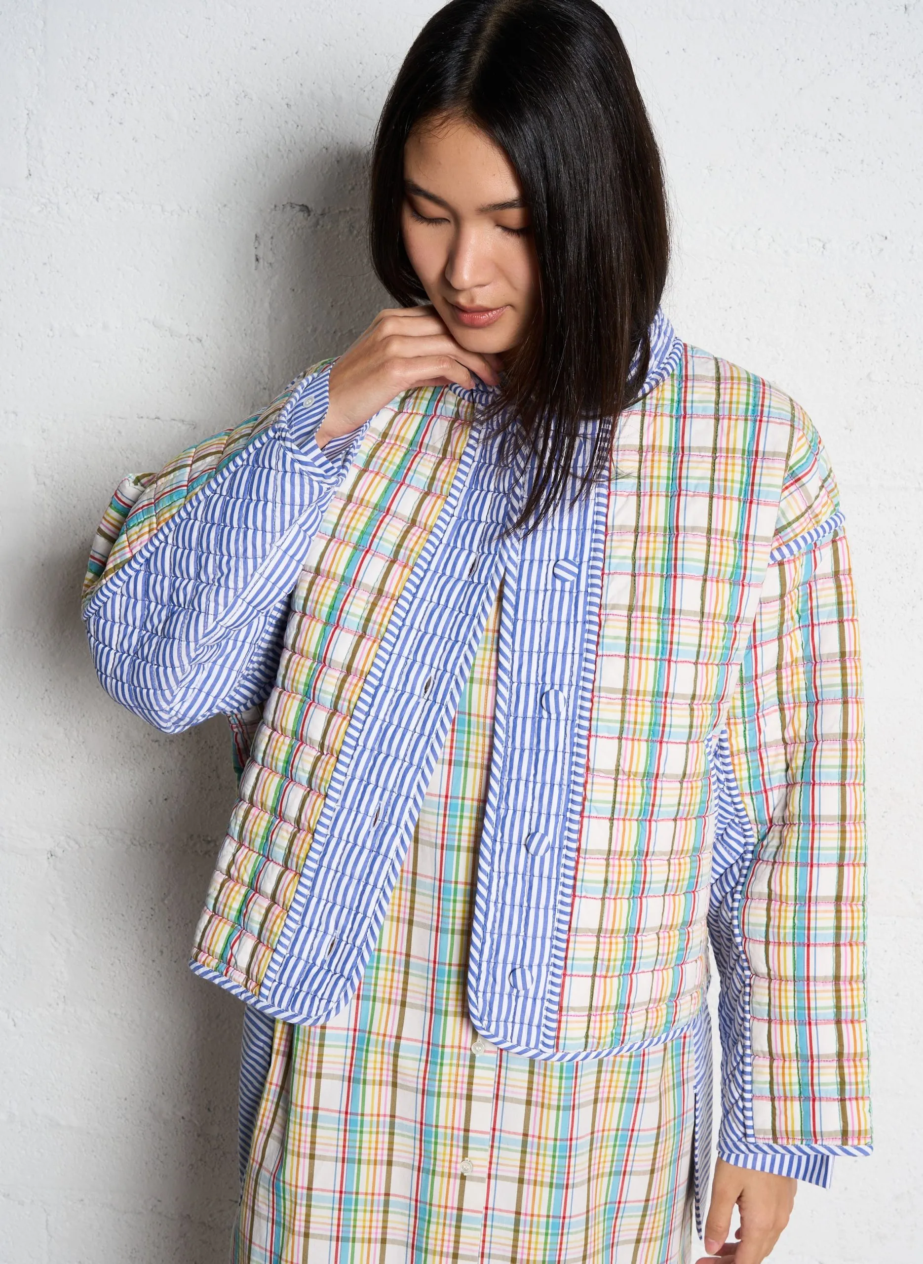 Gepolsterte Patchwork-Baumwolljacke Blau SATYA