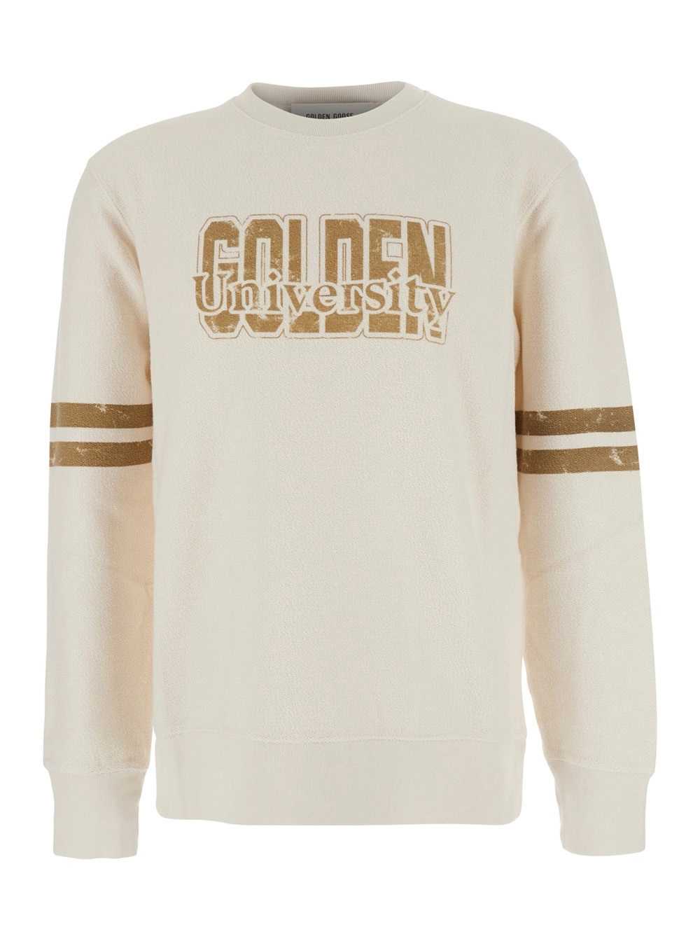 Weißes Sweatshirt mit Rundhalsausschnitt und Logoschriftzug auf der Vorderseite aus Baumwolle Herren