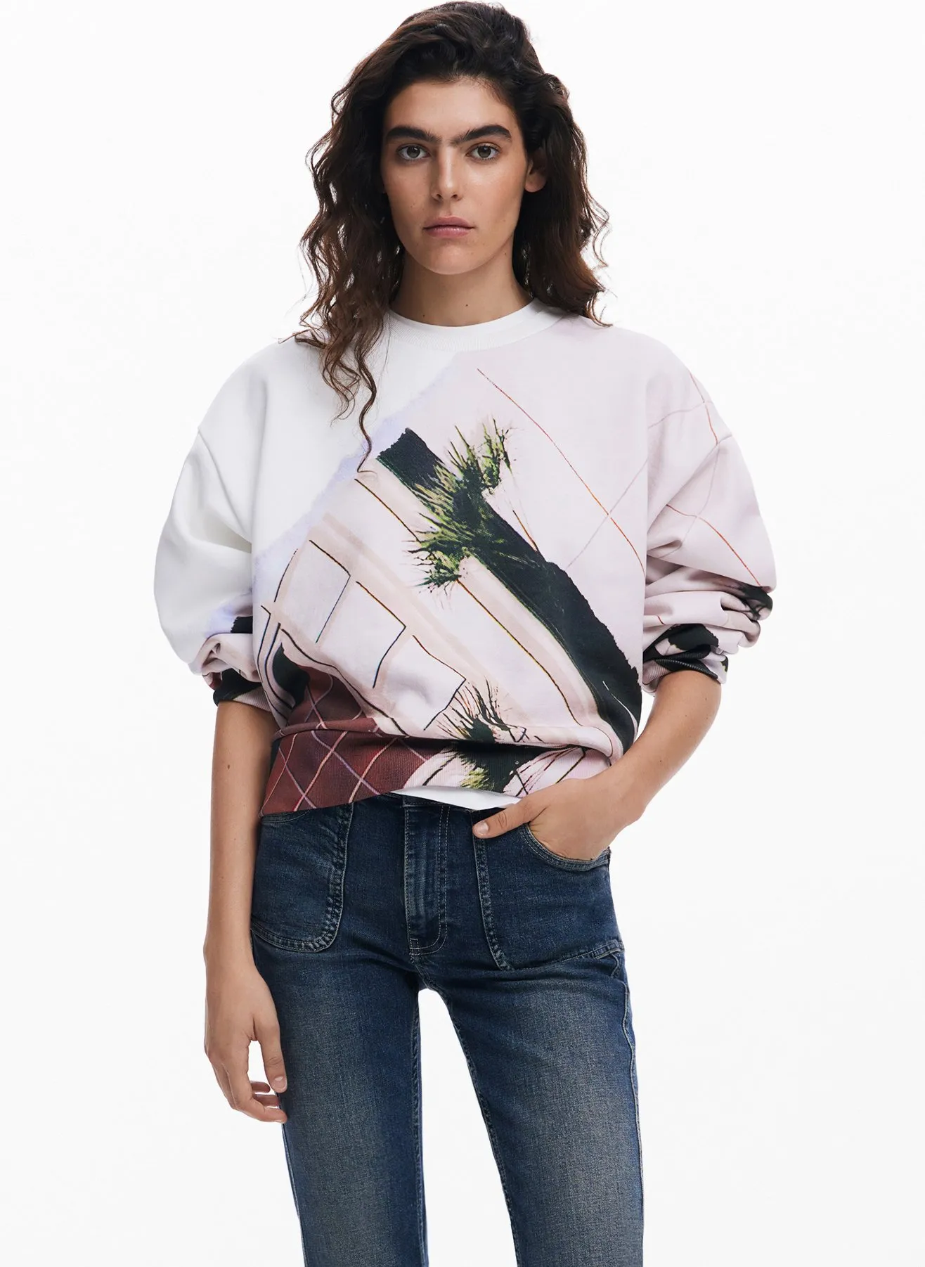 Rundhals-Sweatshirt aus Baumwoll-Mix Mehrfarbig